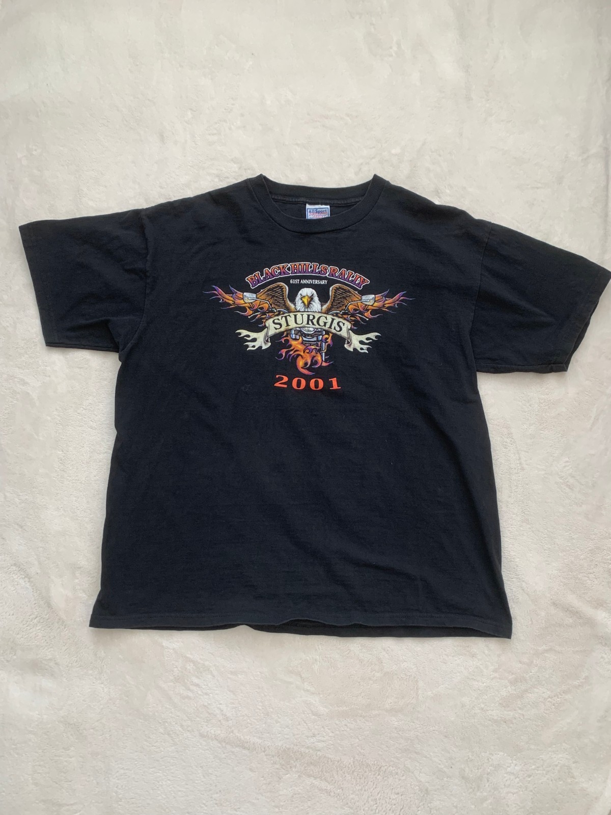 Vintage Sturgis Shirt Men XL Black Hills Rally 2001 Cotton Eagle Motorcycle Fire gallery