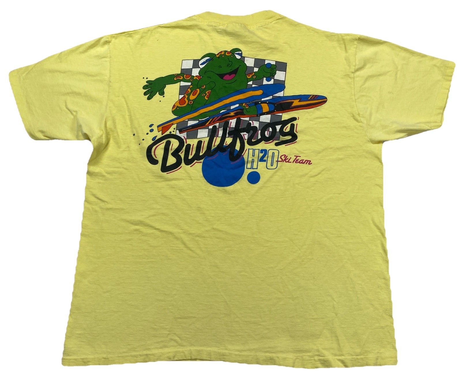 Vintage Bullfrog H20 Ski Team T-Shirt Yellow Singe Stitcher Size XL (Stains) gallery