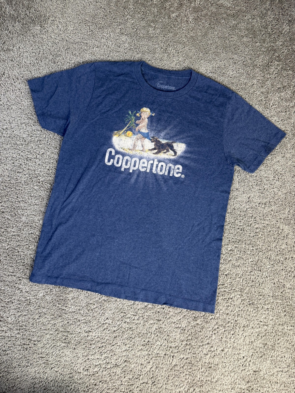 Coppertone Shirt Mens M Blue Beach Graphic Crew Neck Cotton Blend Tagless gallery