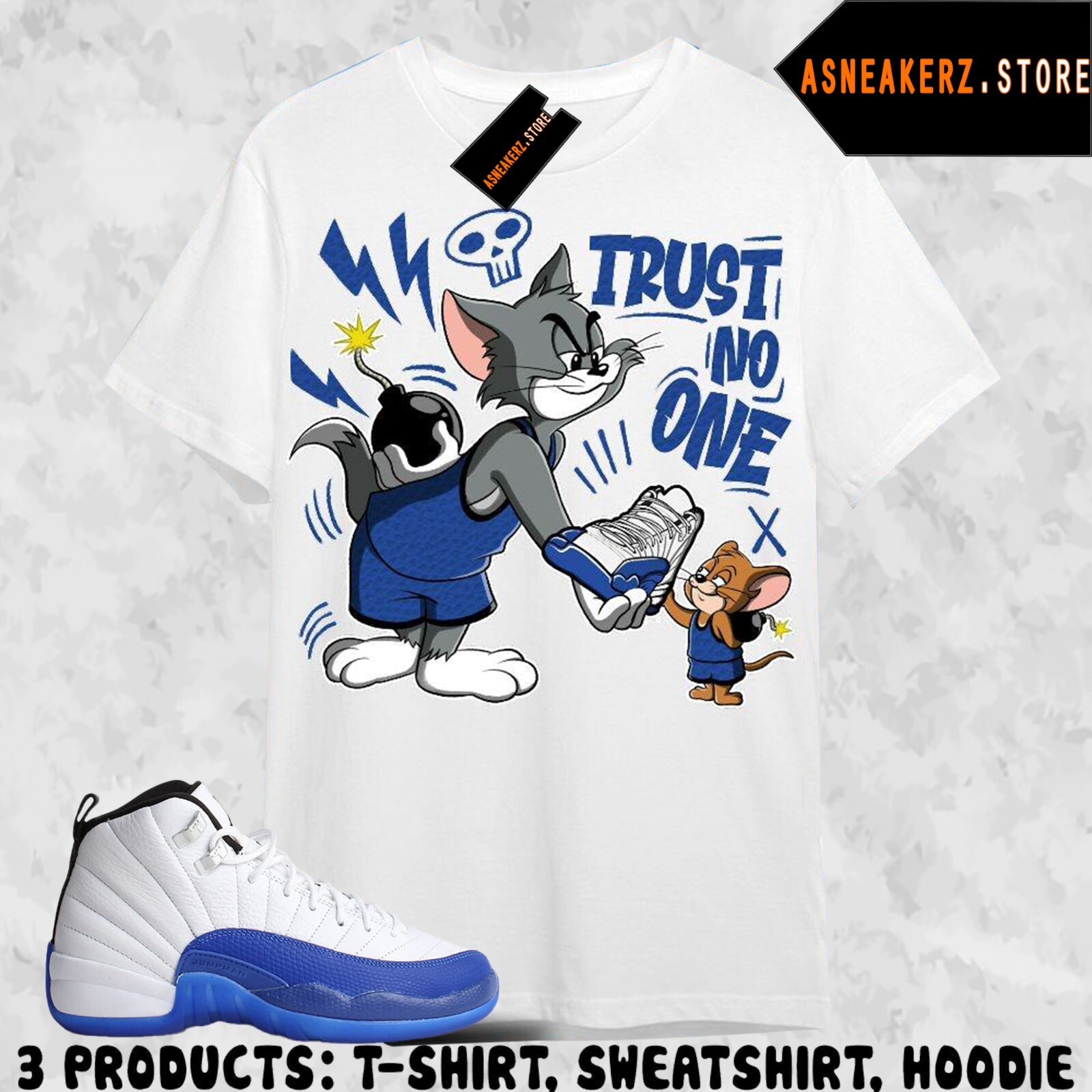 Shirt To Match AJ 12 Blueberry Sneaker Matching Trust No One Cat Mouse 2 Tee gallery
