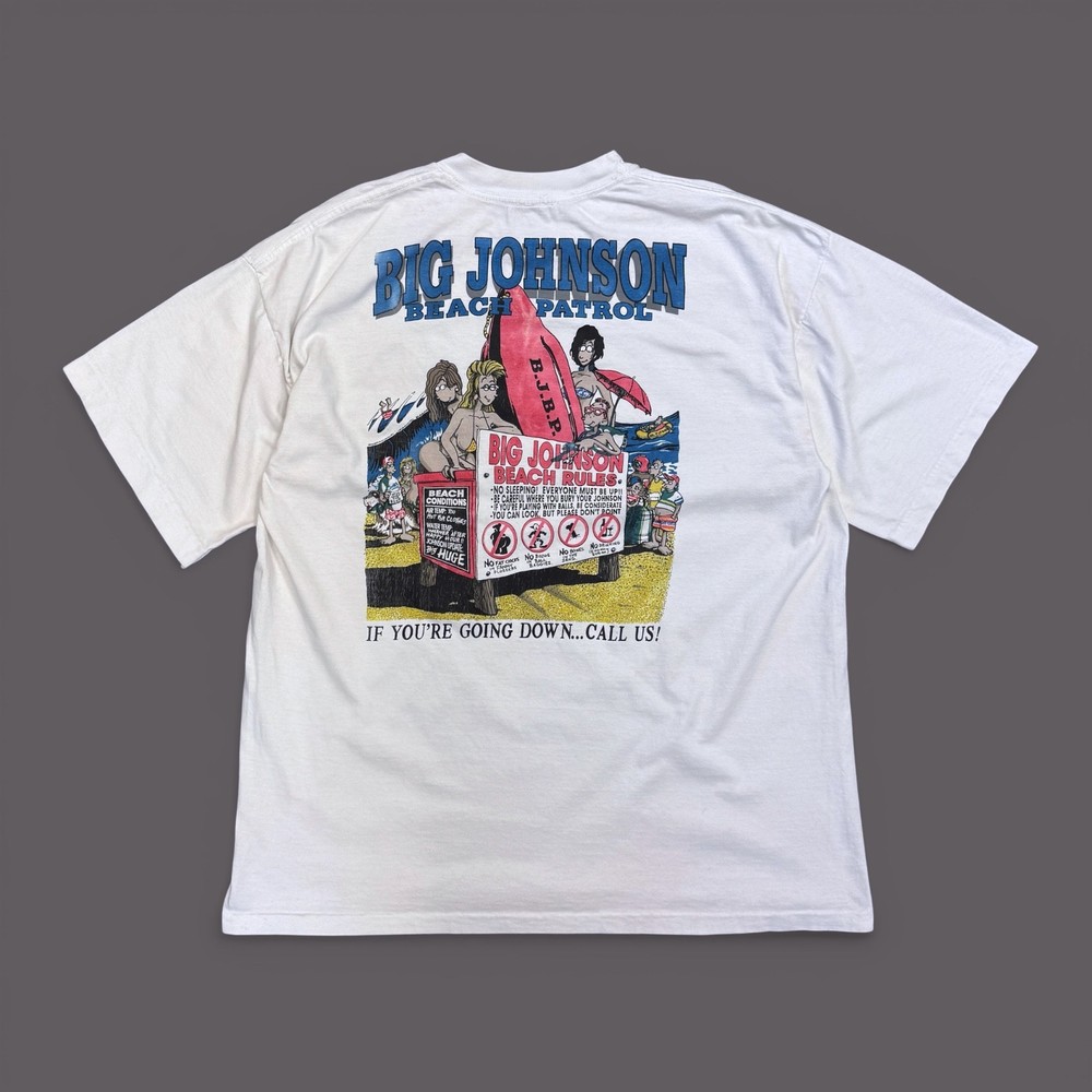 Big Johnson by Oneida Beach Patrol white single stitch vintage 90’ XL t-shirt