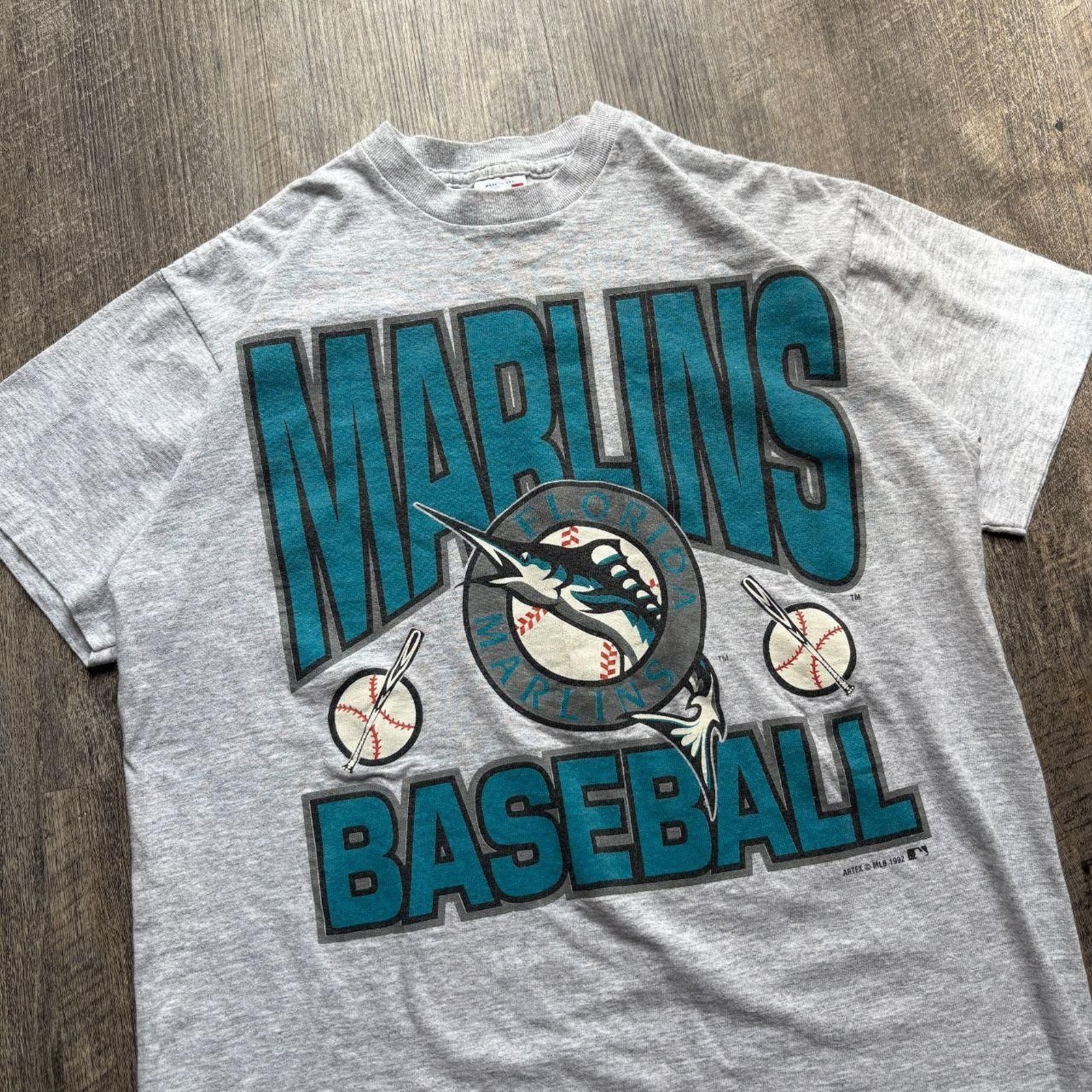 Vintage 1990s Heather Grey MLB Florida Marlins Baseball Tee (NWOT) gallery