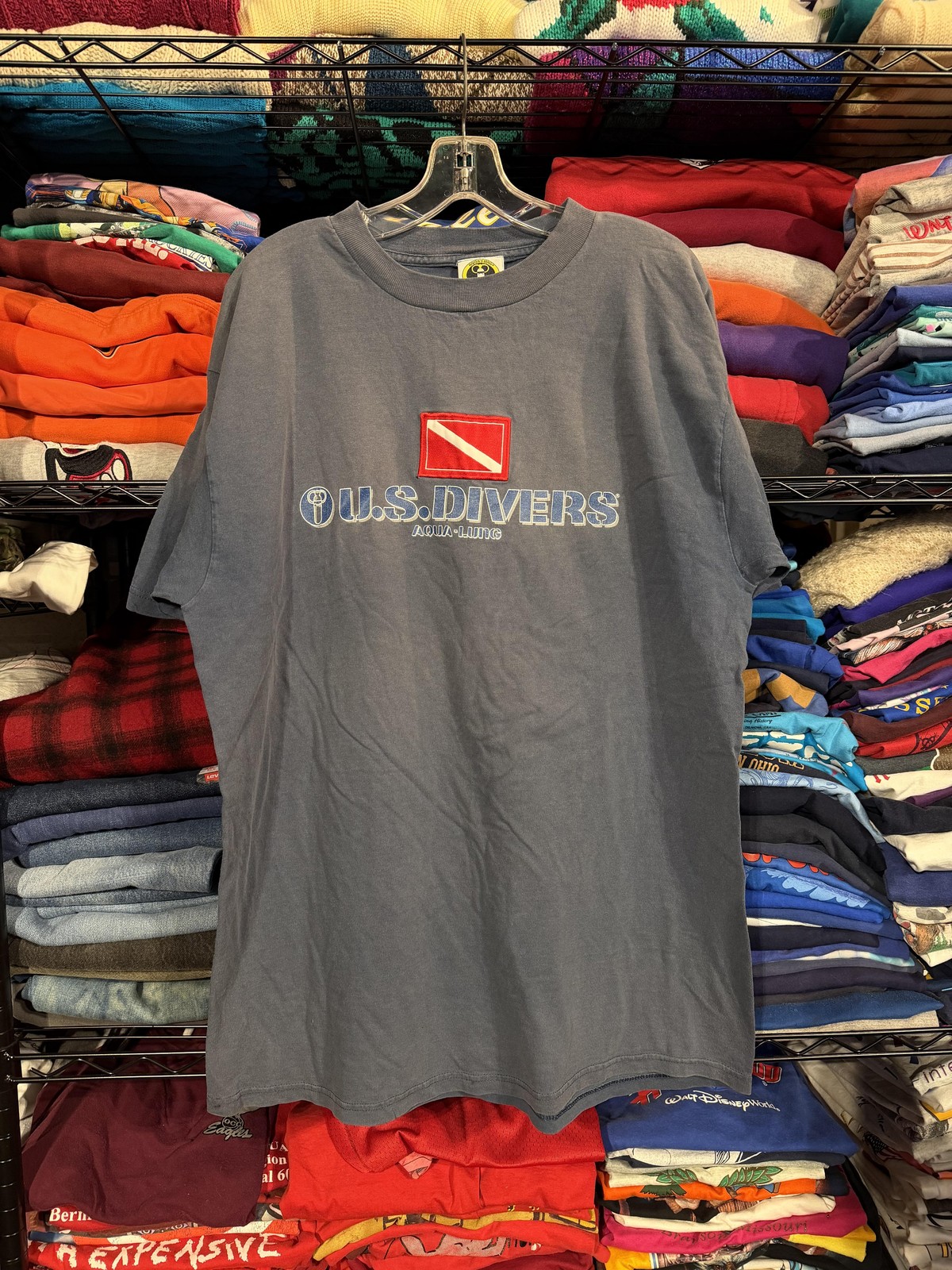 Vintage U.S. Divers Shirt Mens XL Blue Aqua Lung Dive Flag Graphic Made USA 90s