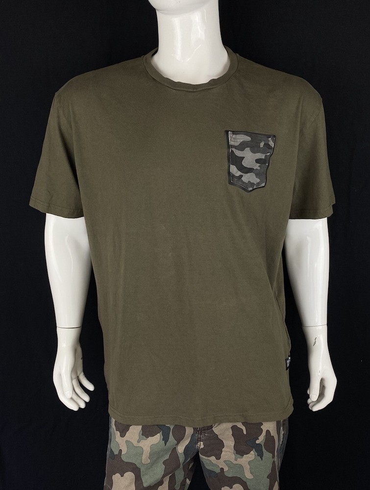 Black N’ Blanc by Projek Raw Olive Green Camo Pocket, Size Zip T Shirt, Mens 2XL
