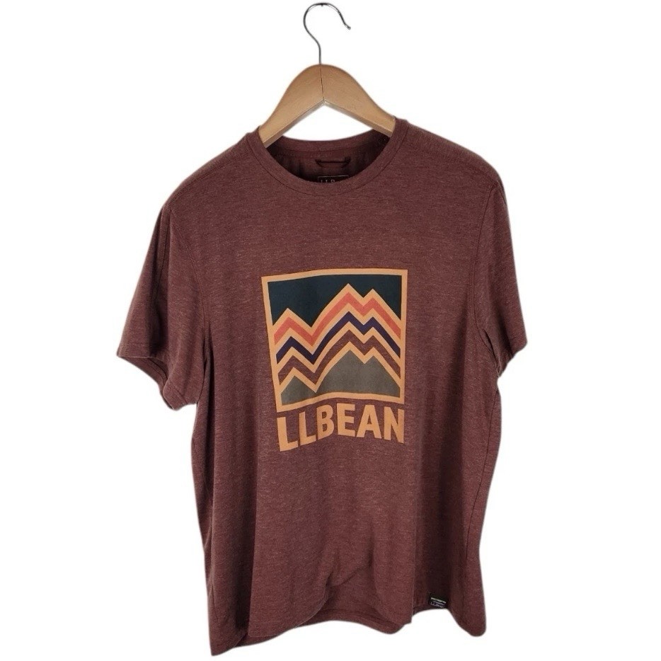 LL Bean Shirt Mens Large Rust Brown Slightly Fitted Short Sleeve Outdoor Graphic