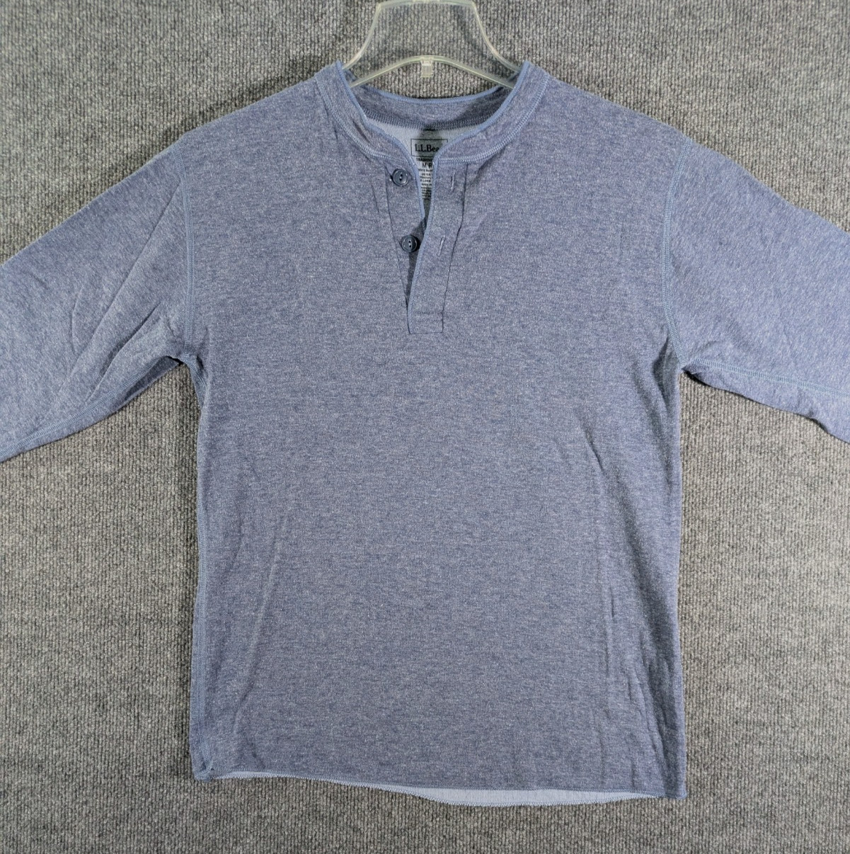 LL Bean Mens M Traditional Fit River Driver Henley Shirt Wool Nylon Blue Thermal gallery