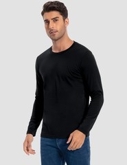 Men’s 2 Pack Long Sleeve Soft Casual Cotton Crew Neck Shirts (Black, Large)