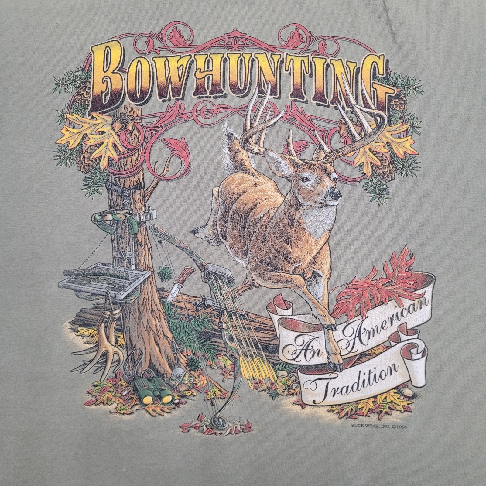Vintage 1995 Bow-Hunting Buck-Wear Deer Shirt 2XL 25x27 Crop USA gallery