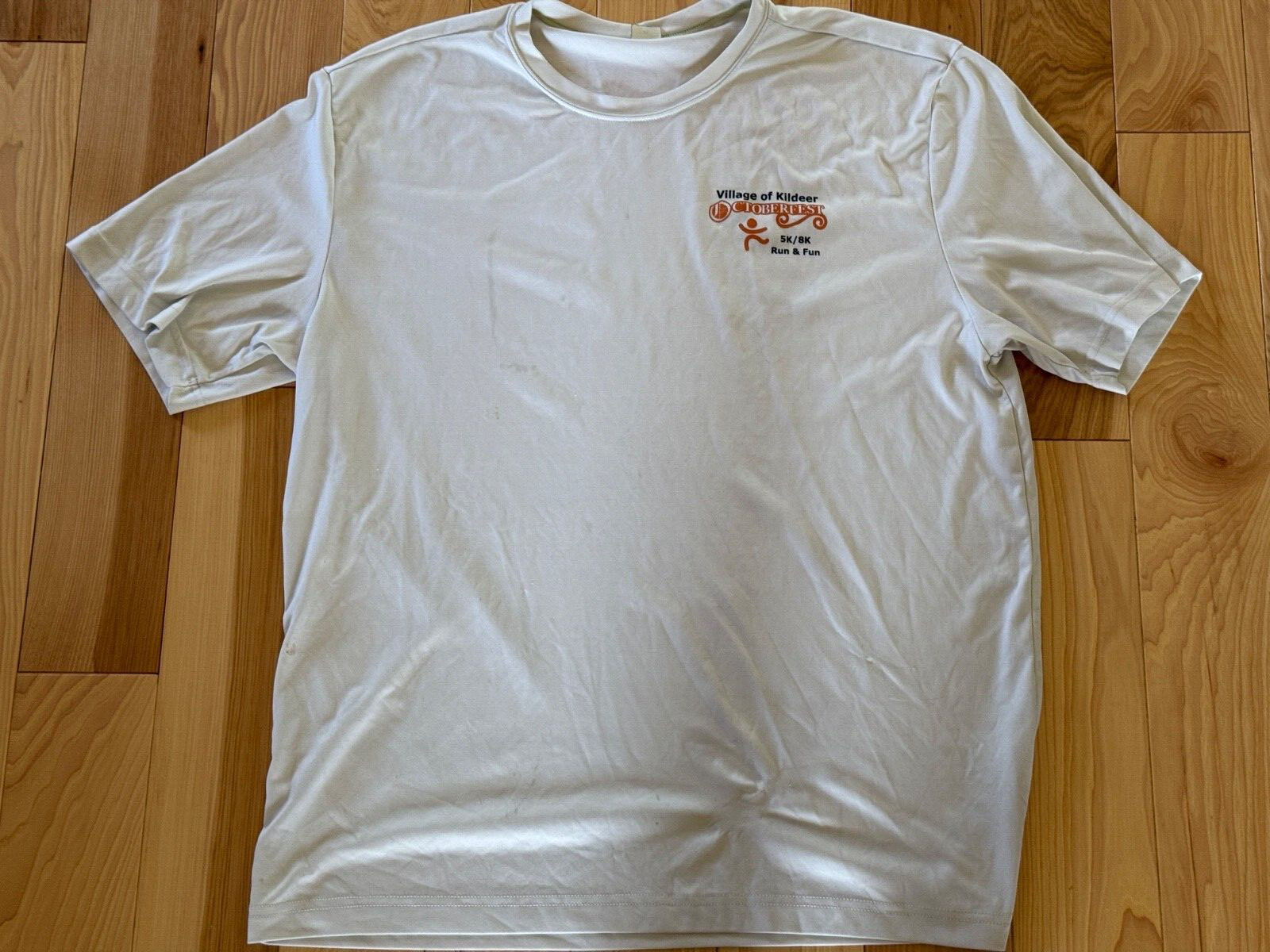 SportTek Short Sleeve Shirt Mens White Orange 5K Kildeer Event Volunteer Size XL gallery