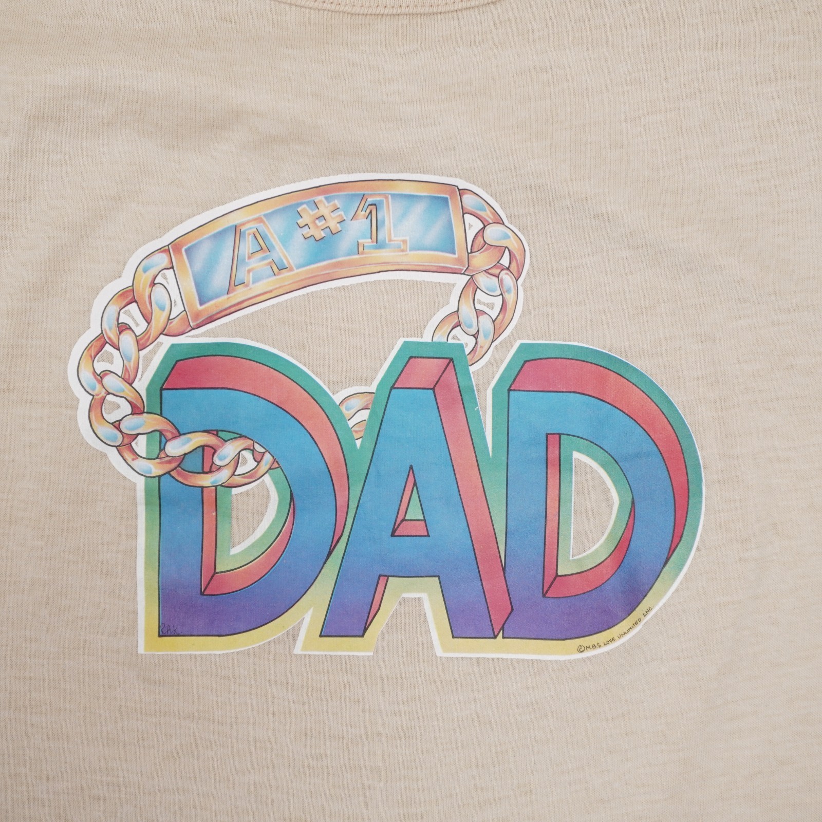 Vintage 80s A #1 DAD Single Stitch TeeJays T Shirt Mens Large Beige Made USA gallery