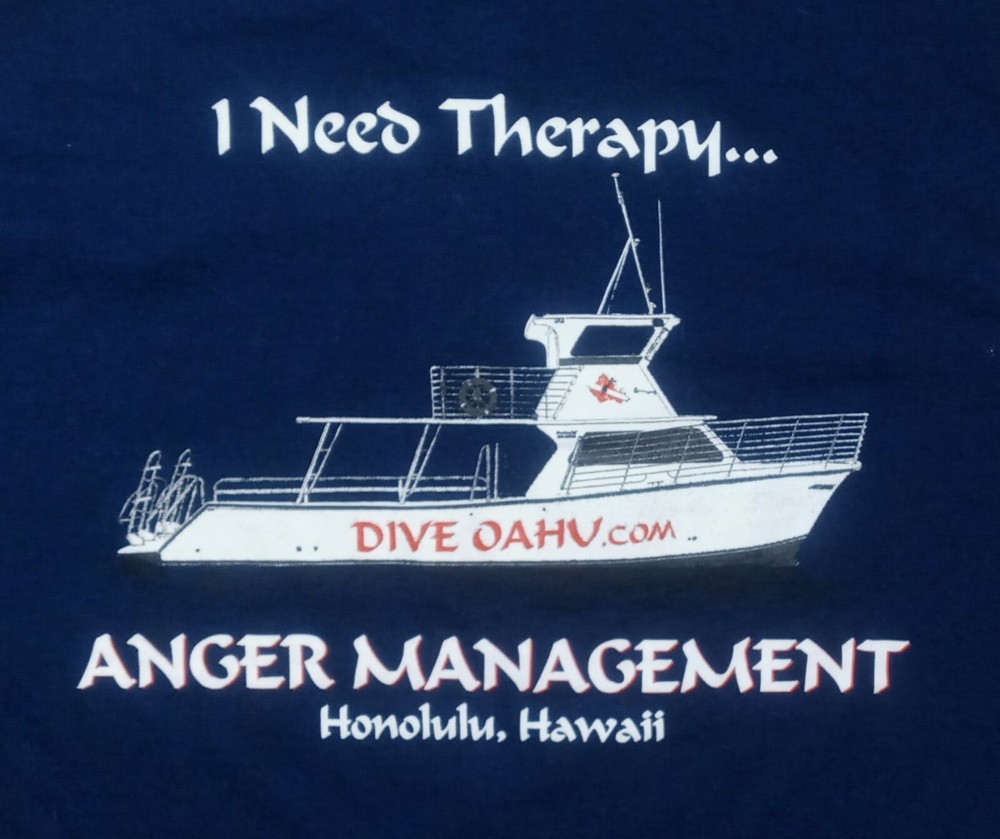 Diver Down Dive Hawaii Therapy Anger Management t shirt L beach ocean scuba
