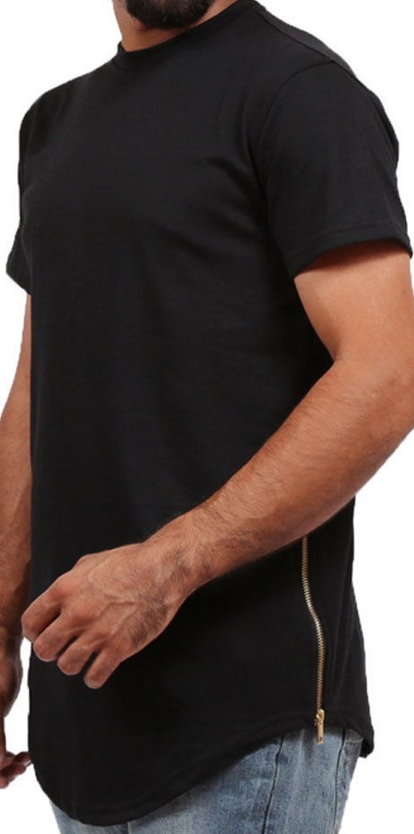 MEN HIPSTER ELONGATED HIP HOP T-SHIRTS WITH SIDE ZIPPER T-552 SOLID gallery