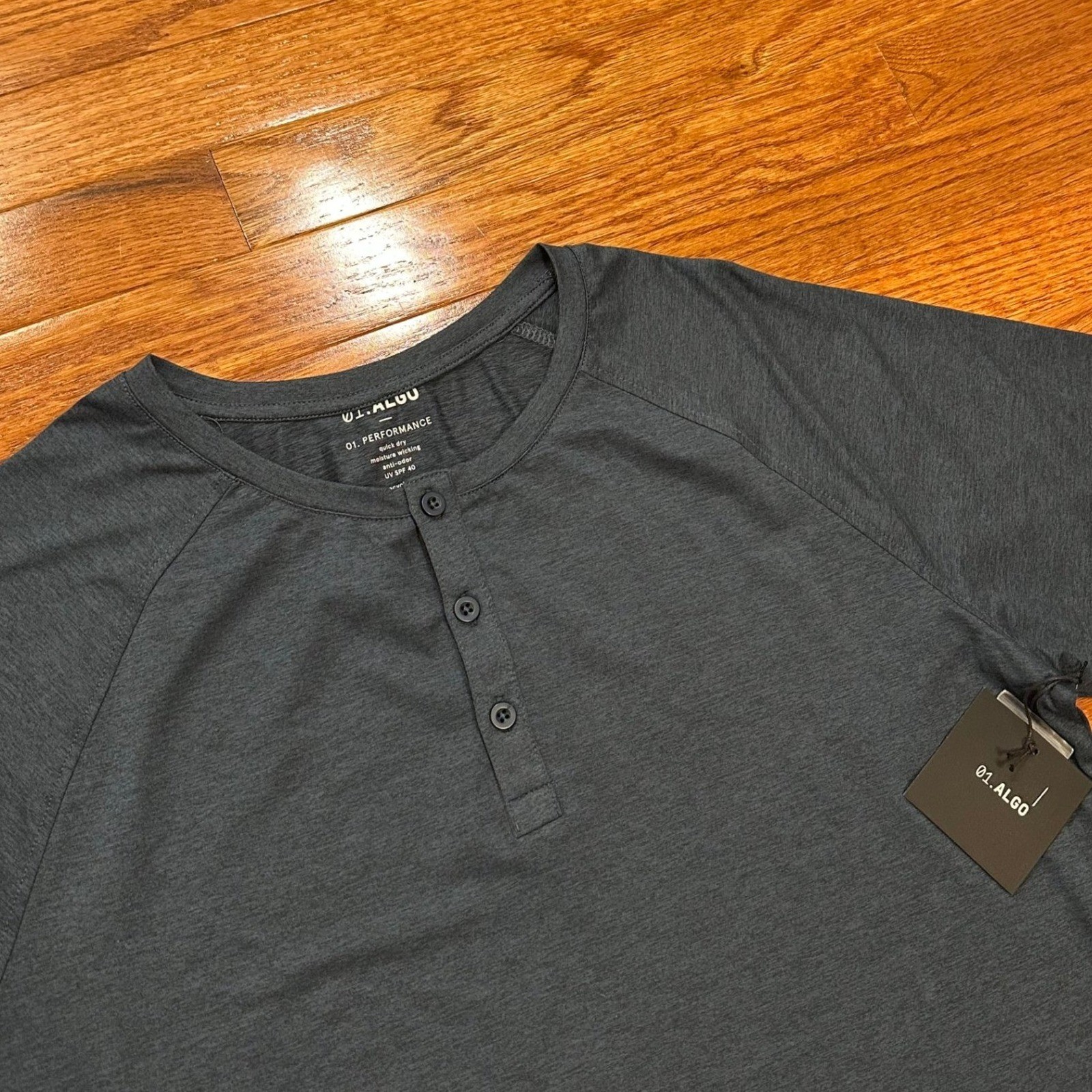 New 01.ALGO Performance Henley Long Sleeve Shirt Mens Medium Blue Stretch Casual gallery