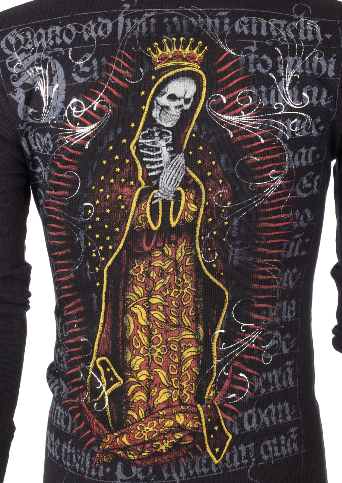 Archaic by Affliction Men's Thermal Shirt DEATH MARY Skull Biker Black gallery