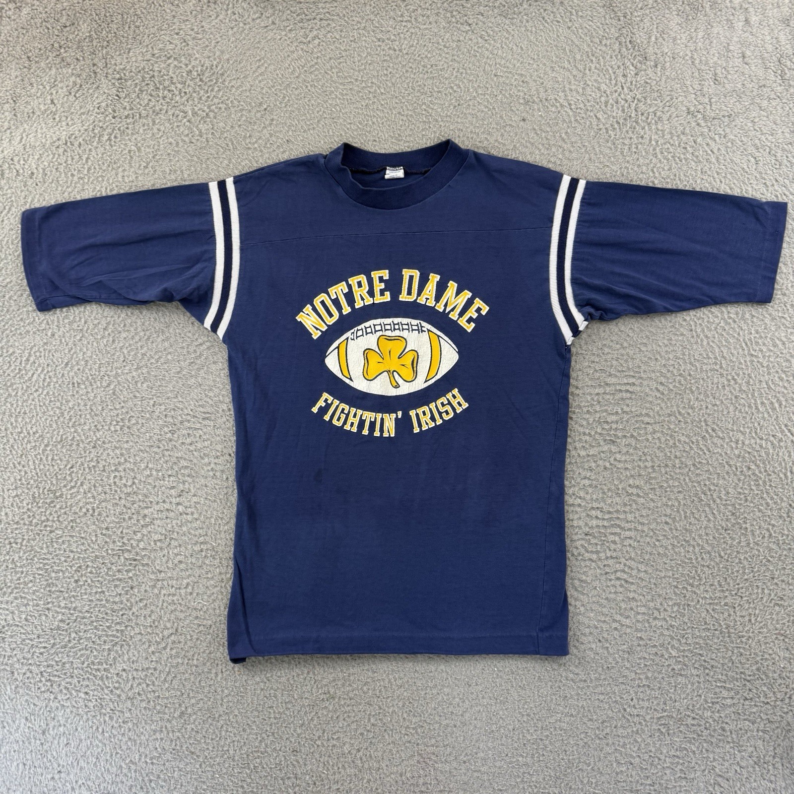 Vintage Notre Dame Shirt Adult Small Blue Quarter Sleeve 80s Sport College USA