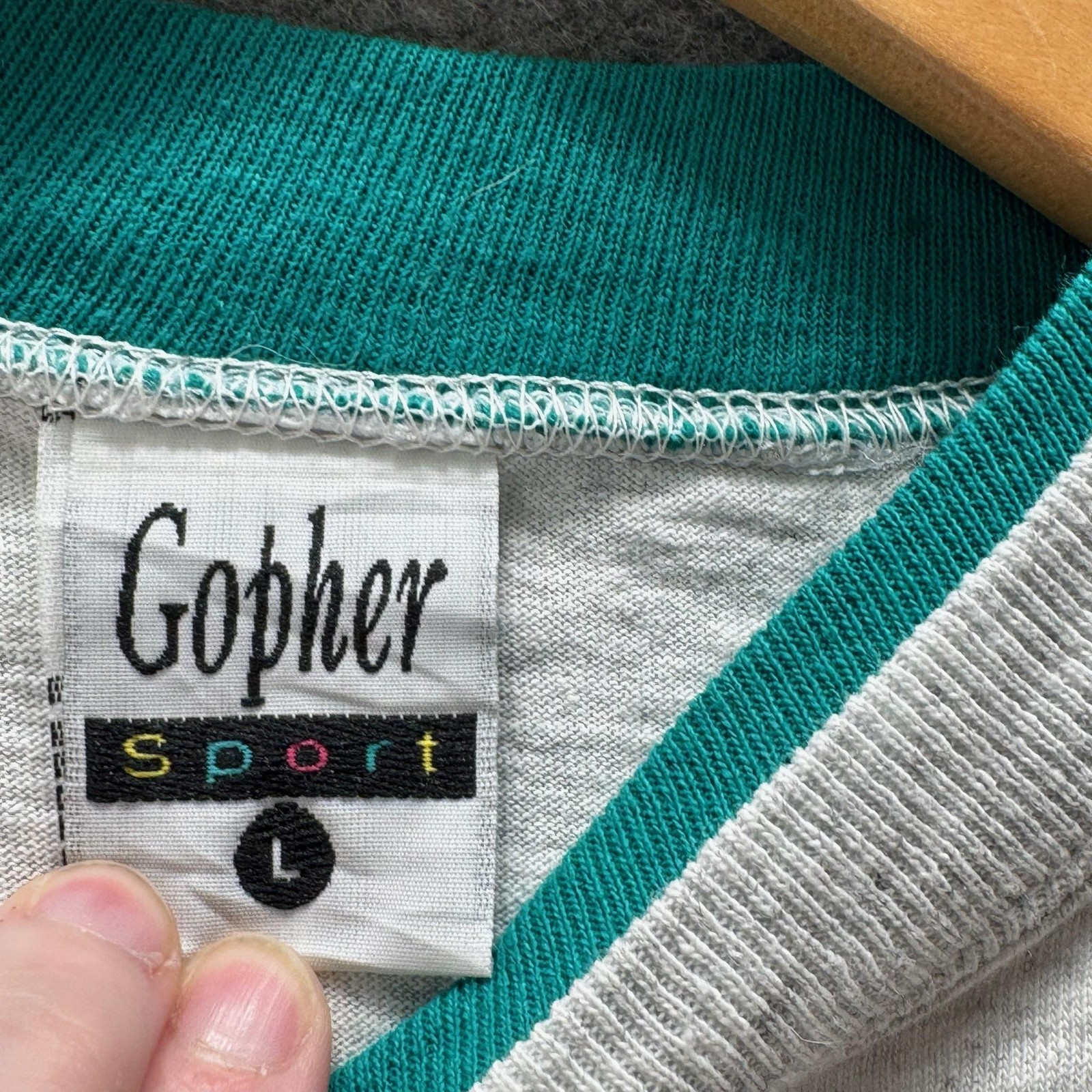 Vintage Gopher Sport Shirt Mens L Gray Crewneck T-Shirt Contrasting Trim Summer gallery