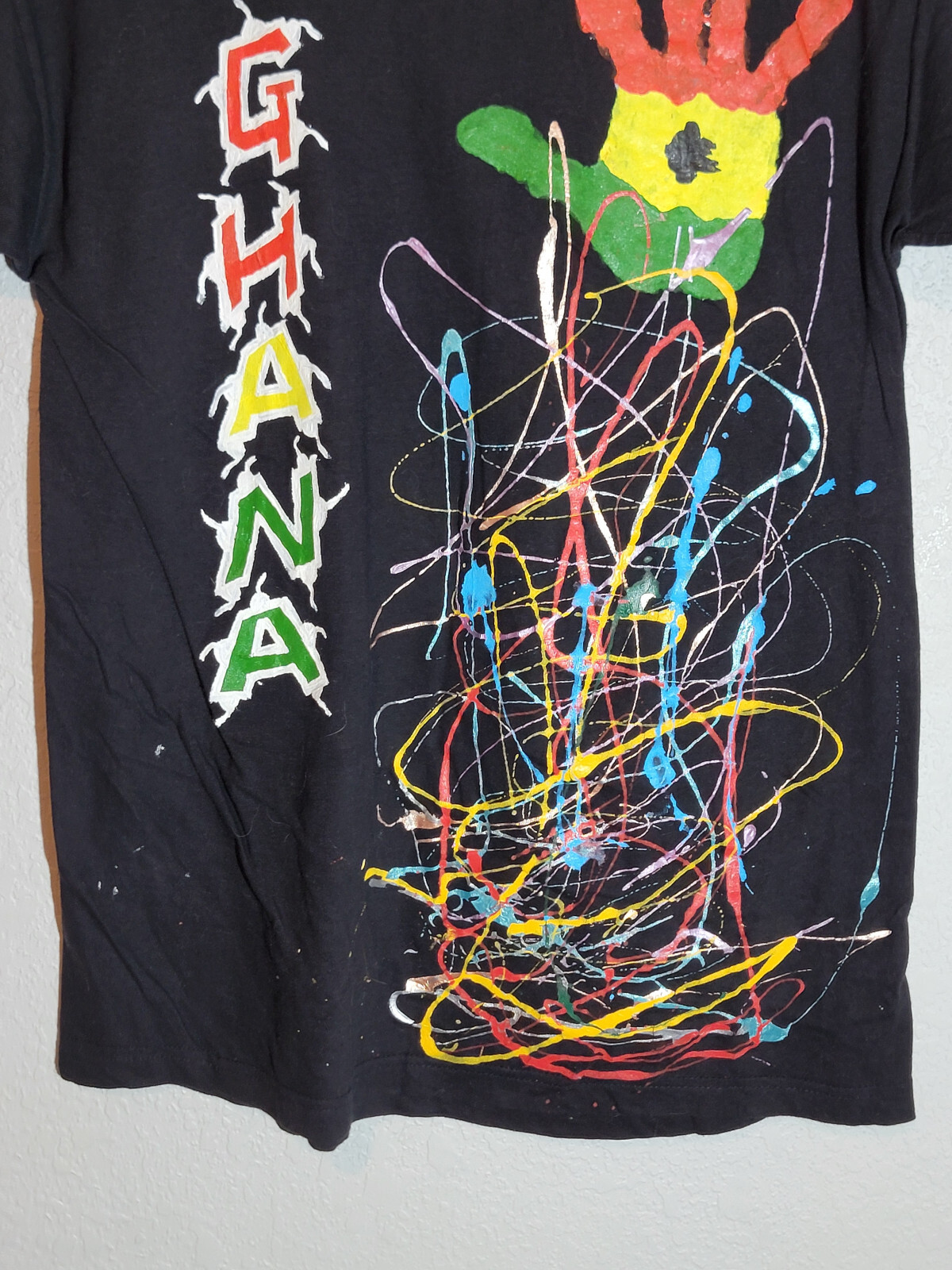 Golden Peacocks Ghana Art Shirt Men L Black Crew Neck Graphic Tee gallery