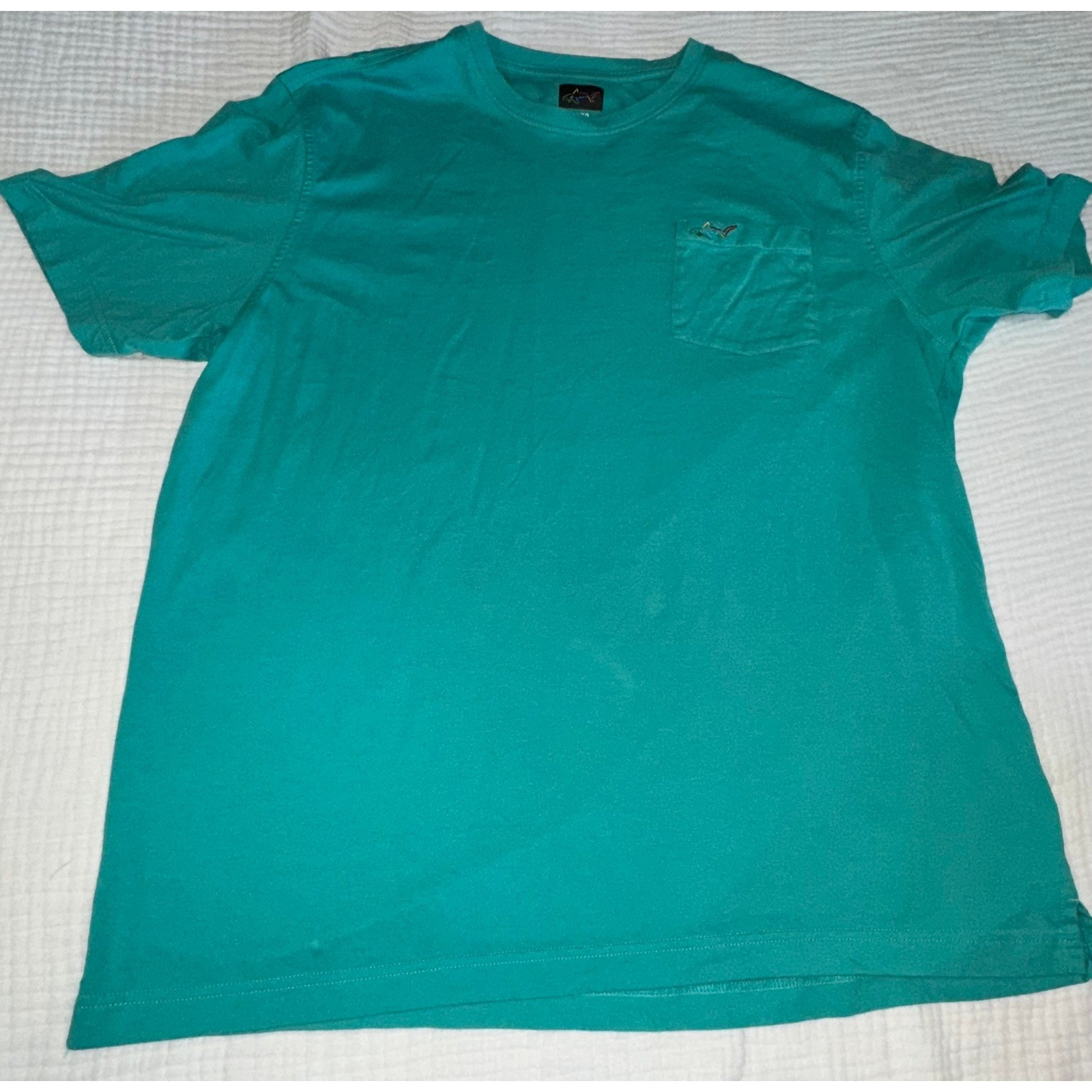 Greg Norman Mens XL/XG Teal Green Shark Logo Pocket Short Sleeve T-Shirt gallery