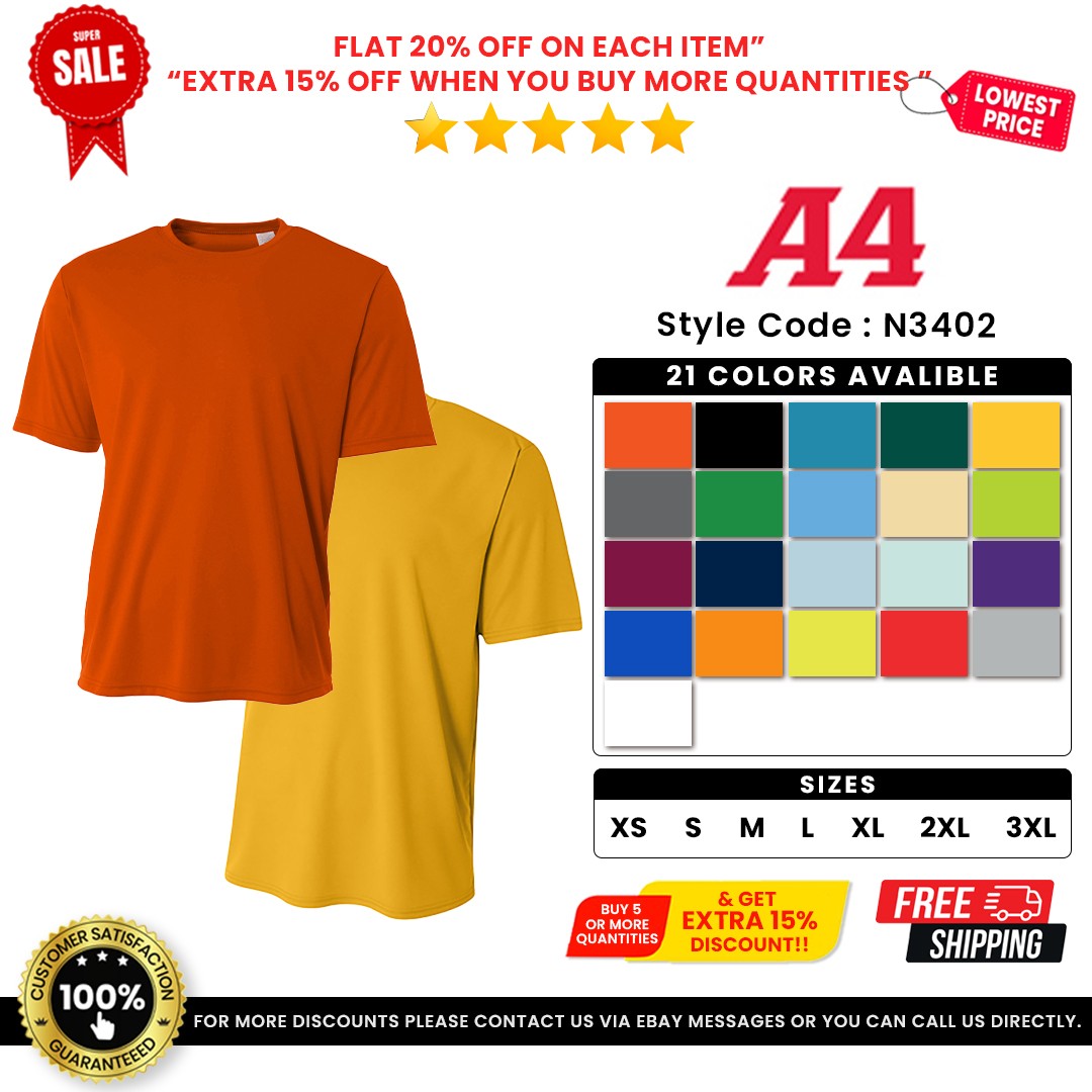 A4 N3402 Men’s 100% 3.5oz Polyester Short Sleeve Sprint Performance T-Shirt