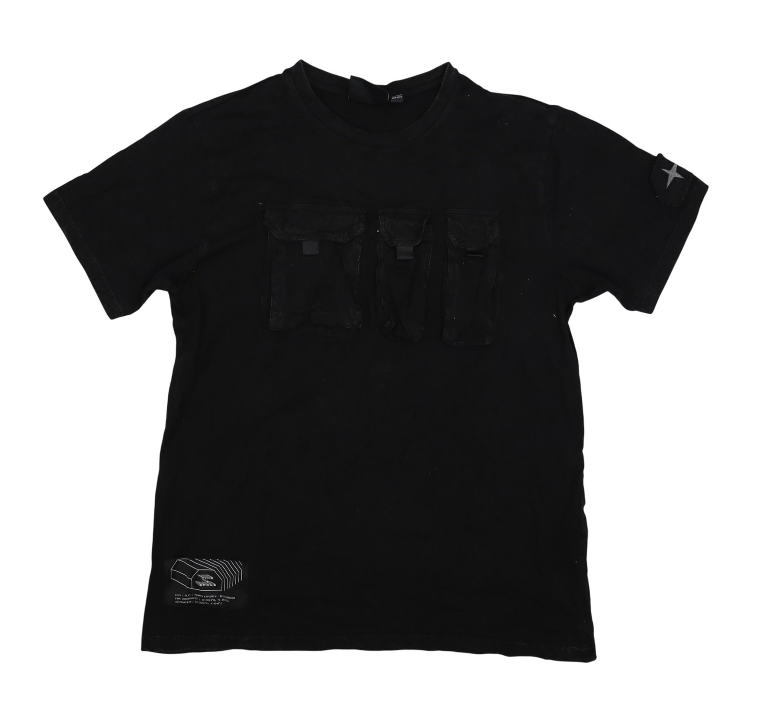 Time Space Shirt Mens Large Black Utility Tactical Chest Pockets Streetwear
