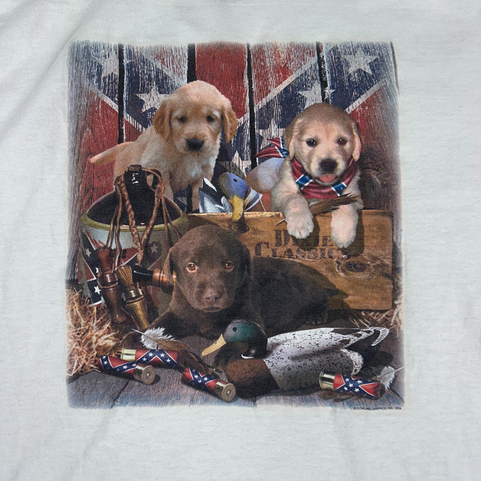 VINTAGE Dixie Classics Shirt Mens L White Red Puppies Rebel Short Sleeve READ gallery