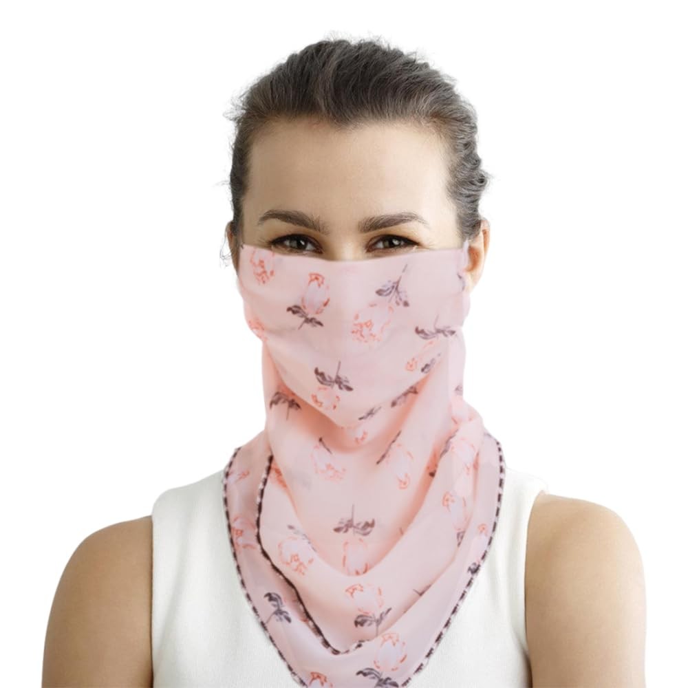 Womens Sun Protection Floral Scarf Adjustable Face Chiffon Mask Ice Silk Neck