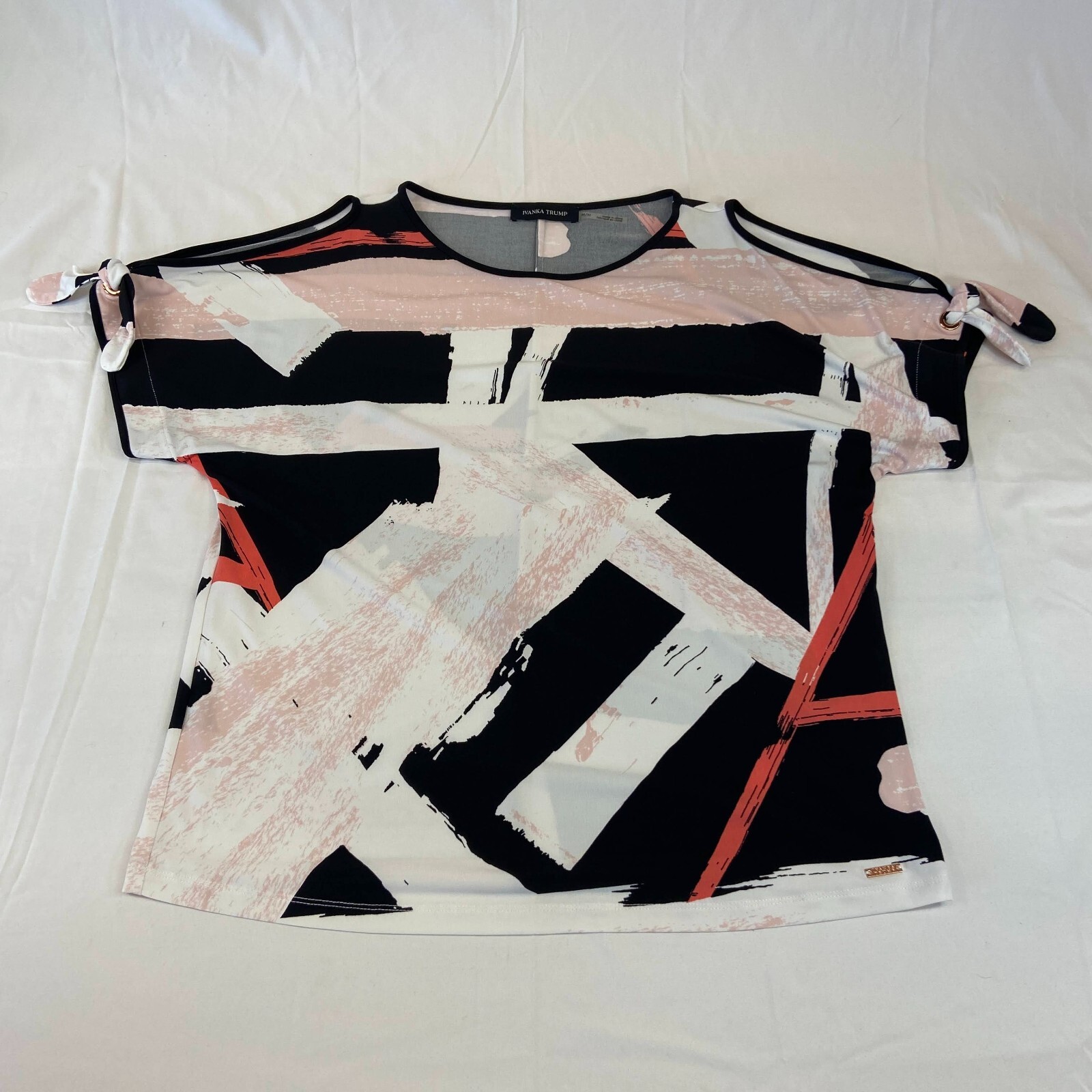 Ivanka Trump Cold Shoulder Style T Shirt Tie Detail Black White Pink Design