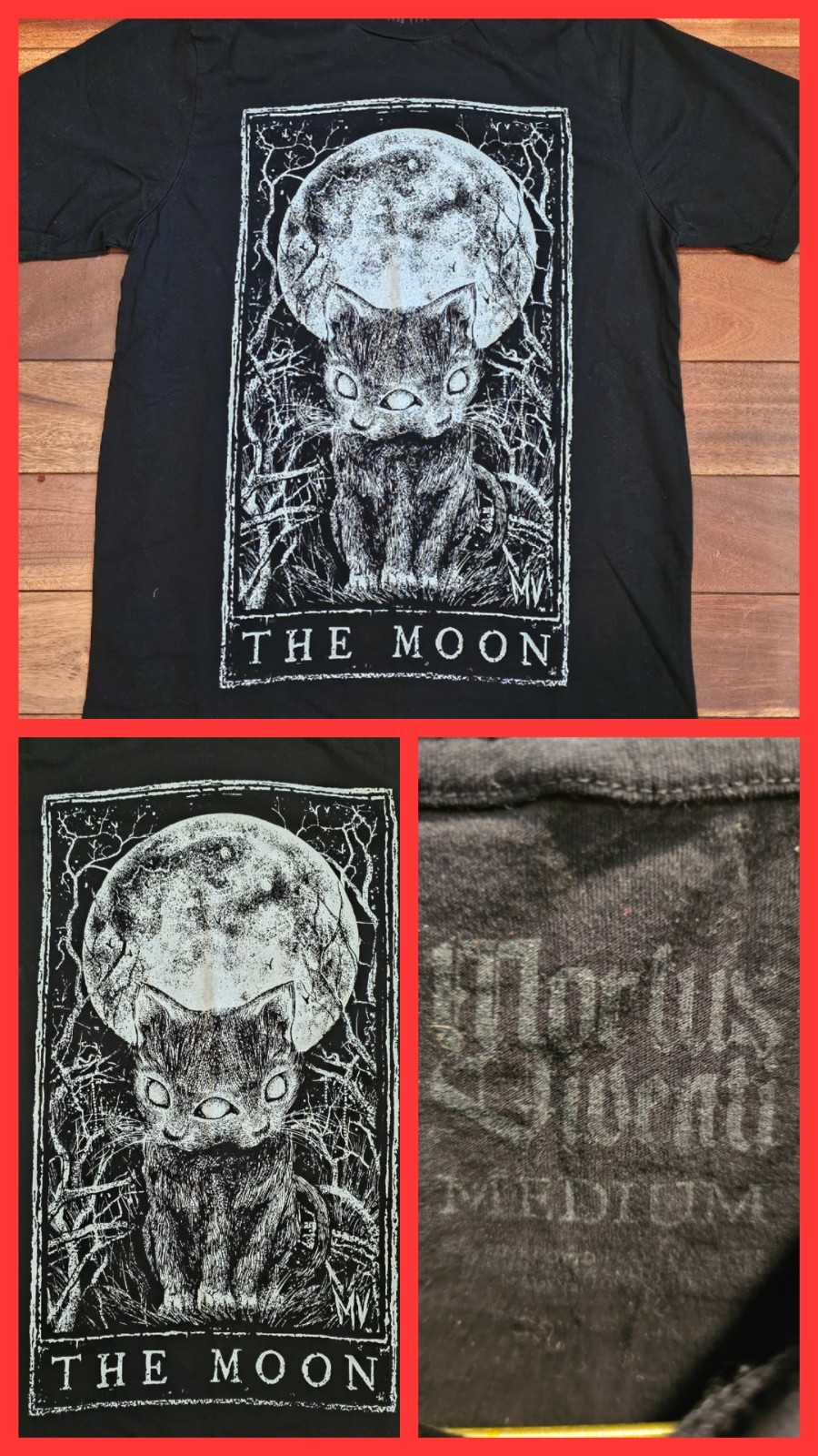 Mortus Viventi The Moon Cat Tarot Graphic Tee Occult Goth Punk Mystic Witch M
