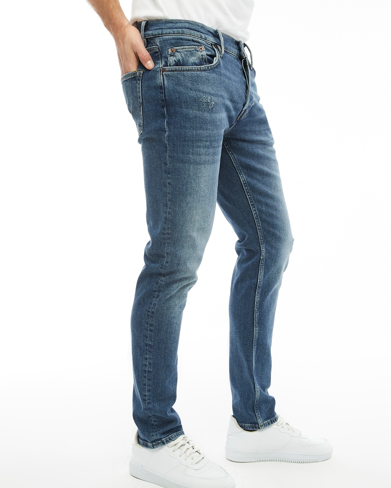 All Saints Mens Rex Slim Fit Jeans Dirty Indigo Destroyed Stretch Denim gallery