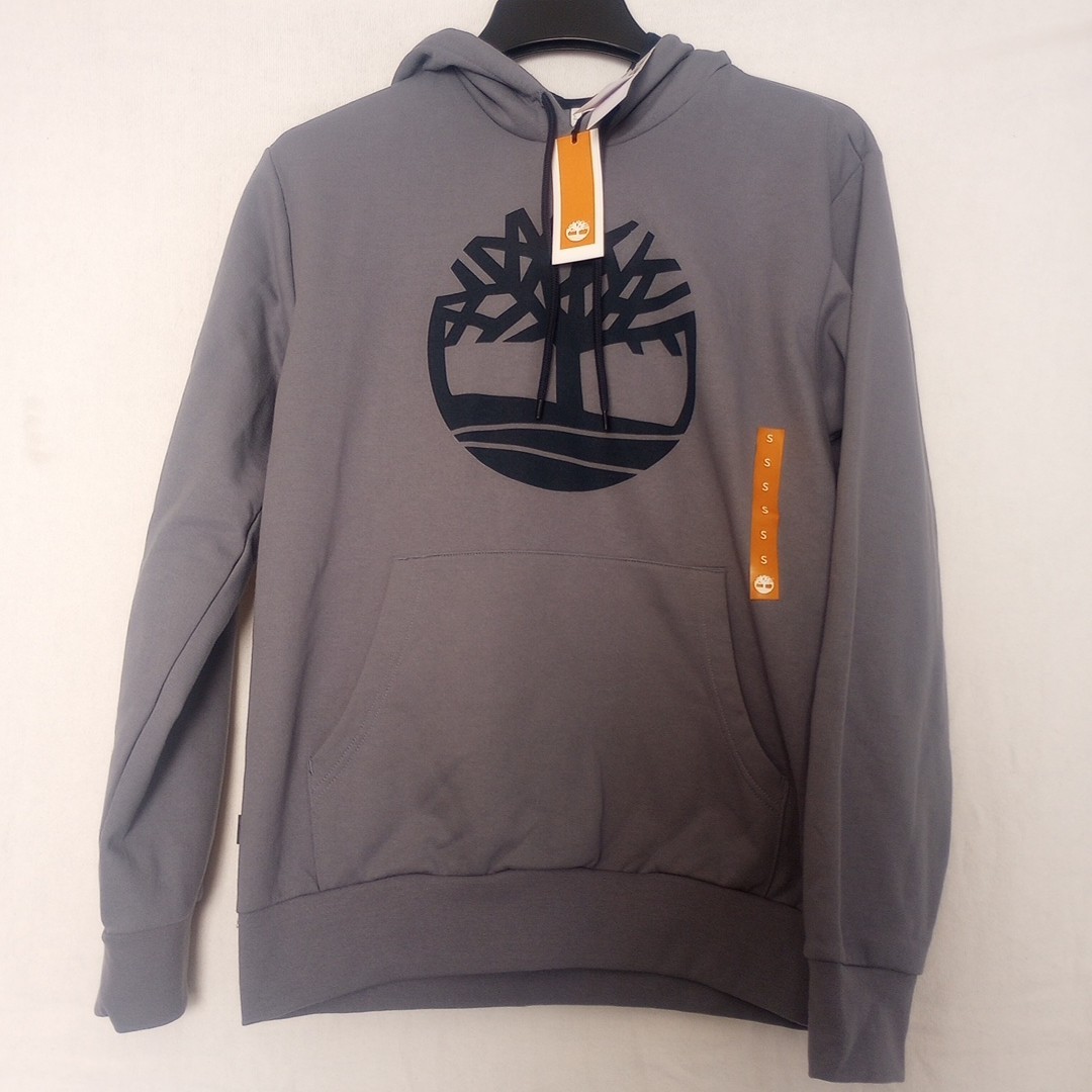 Timberland Unisex Tree Logo Folkstone Grey Hoodie With Kangaroo Pocket Size Sm