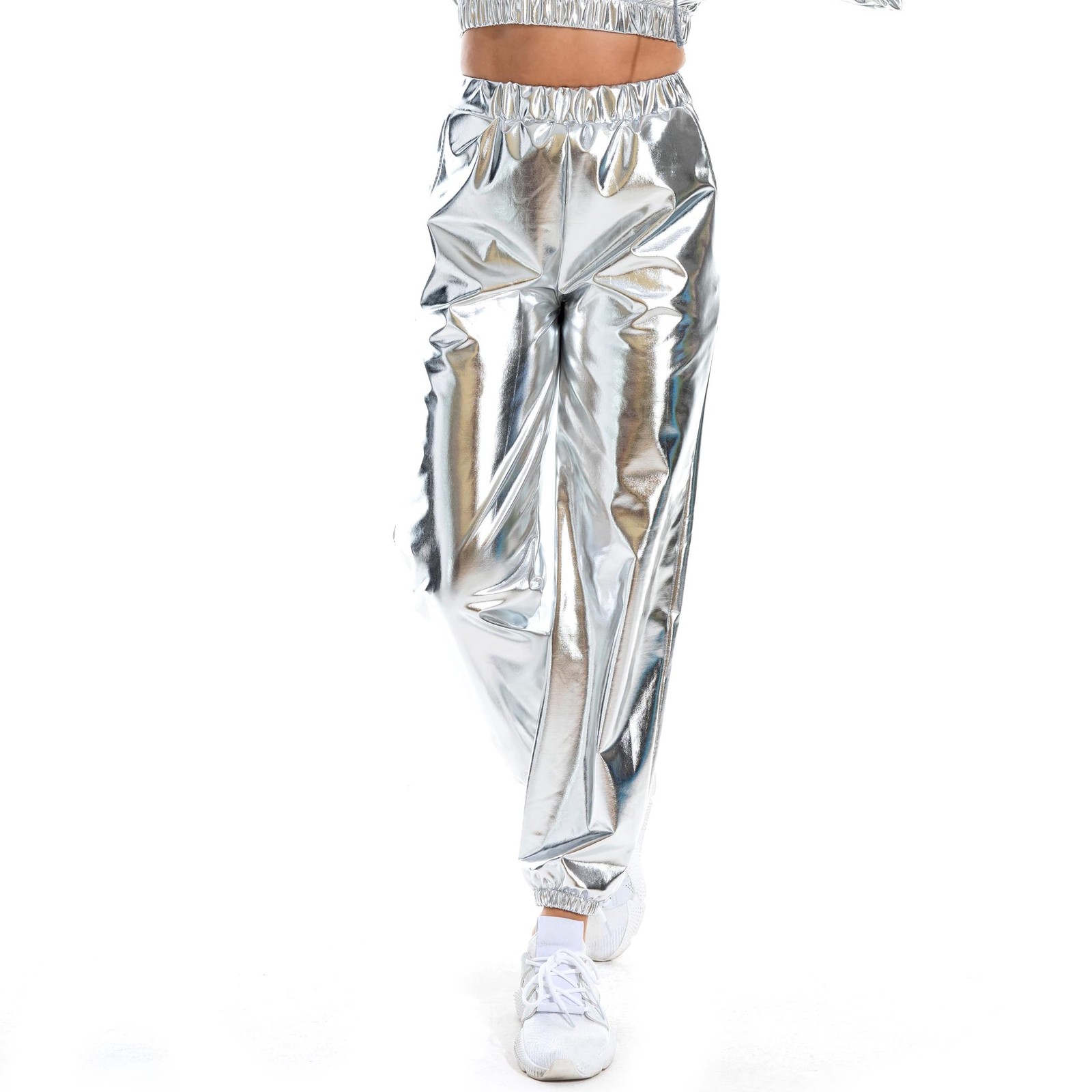 Women's Metallic Shiny Jogger Pants Holographic Hip Hop Streetwear Trousers gallery