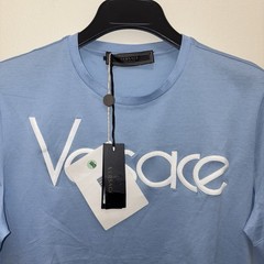 VERSACE NWT 90’s Tribute Runway Blue Logo Tee Shirt Small Collectible Designer