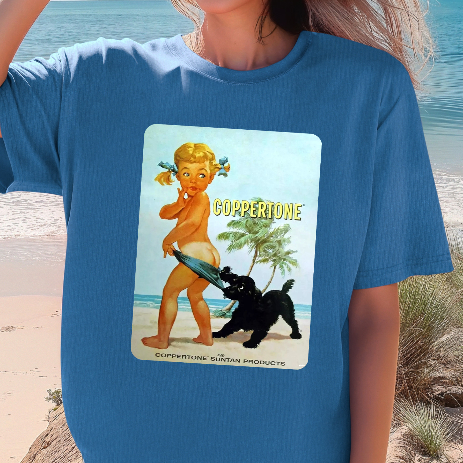 Coppertone Girl Dog T-Shirt | Vintage Beach Advertisement Tee, Vintage Beach Tee gallery