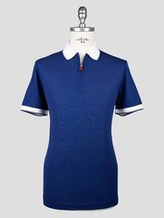 NEW KITON BLUE COTTON POLO HALF ZIP KMZ32 EU 56 – US 46 – 2XL KMZ32