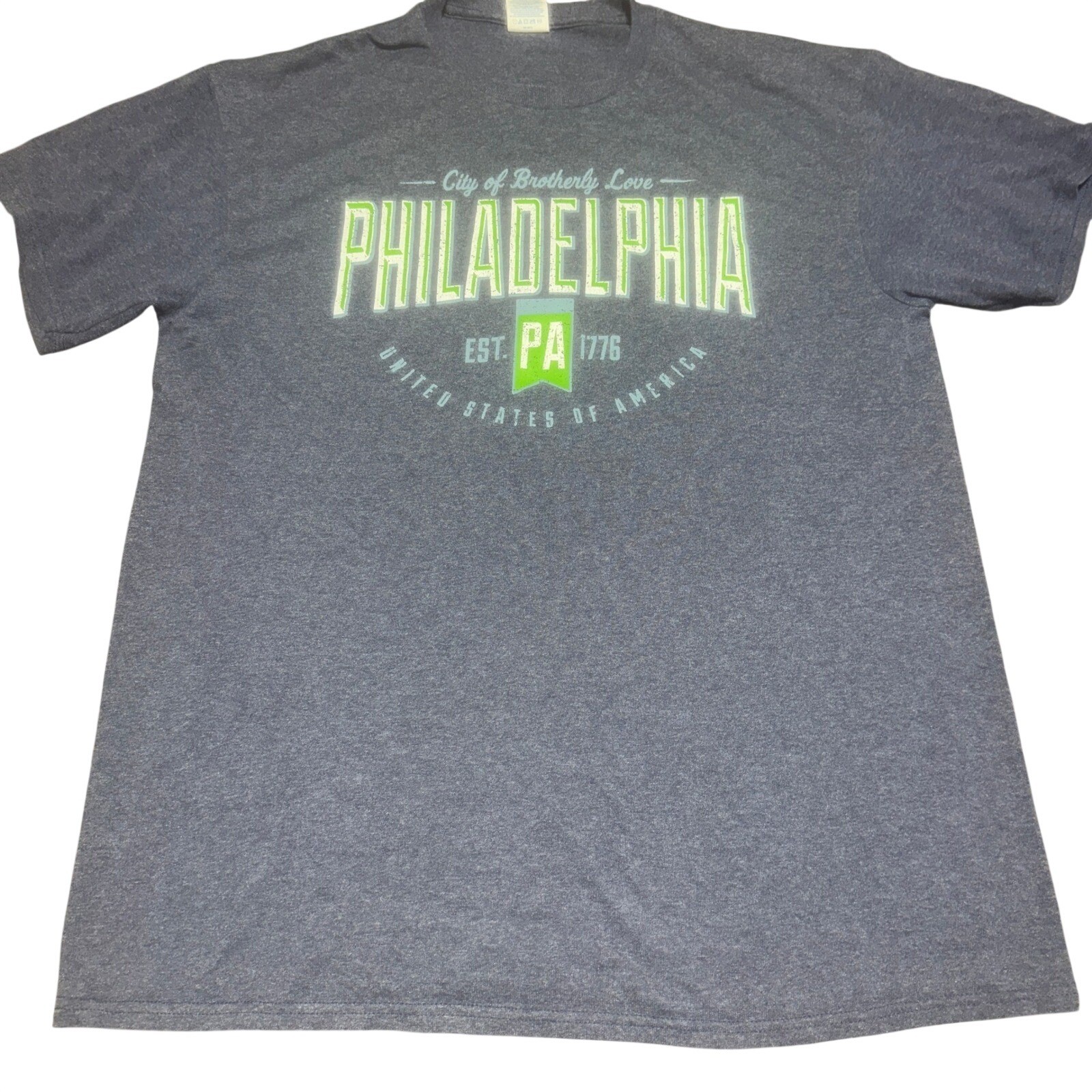 Delta Pro Weight Mens Philadelphia Graphic T-Shirt L Blue Gray Short Sleeve Tee