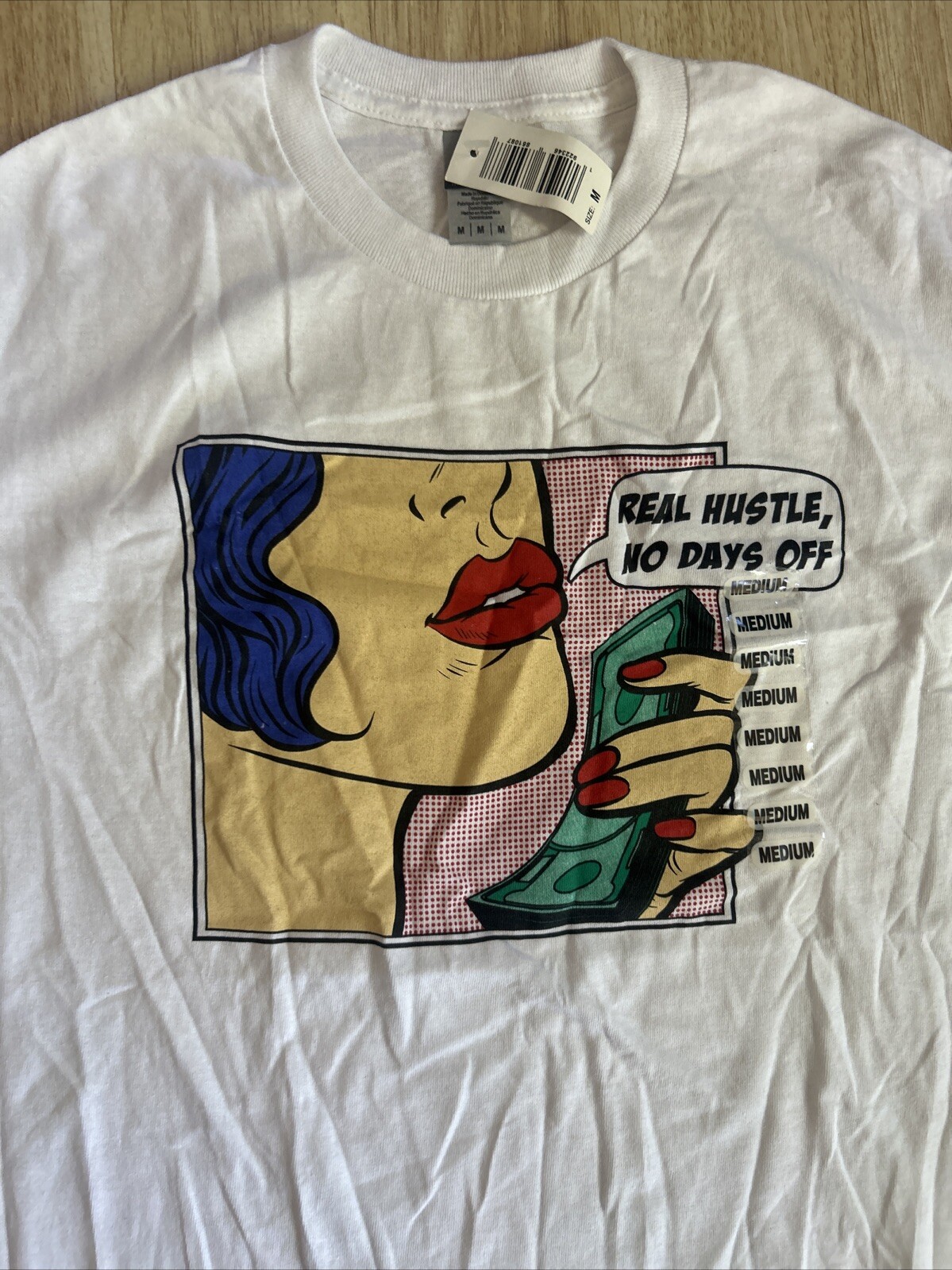 Lichtenstein Style “Real Hustle, No Days Off”Graphic T Medium Comic Graphic New gallery