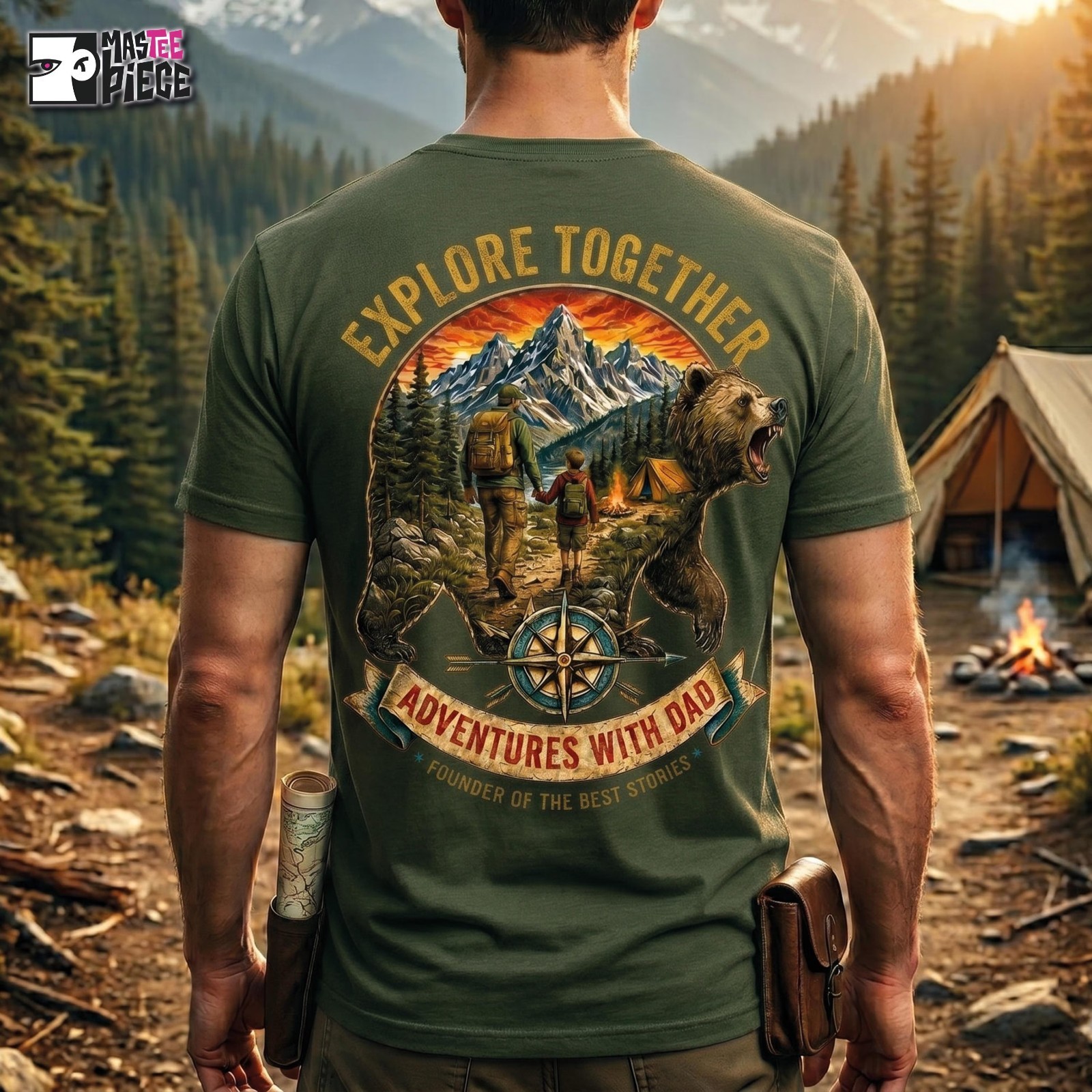 Father Hiking Tee Vintage Bear Camping, Retro Outdoors T-shirt gallery