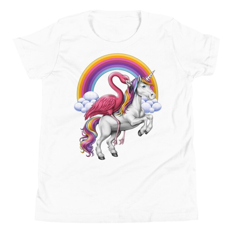 Flamingo Riding Unicorn T-Shirt, Magical Unicorn Rainbow Tee gallery