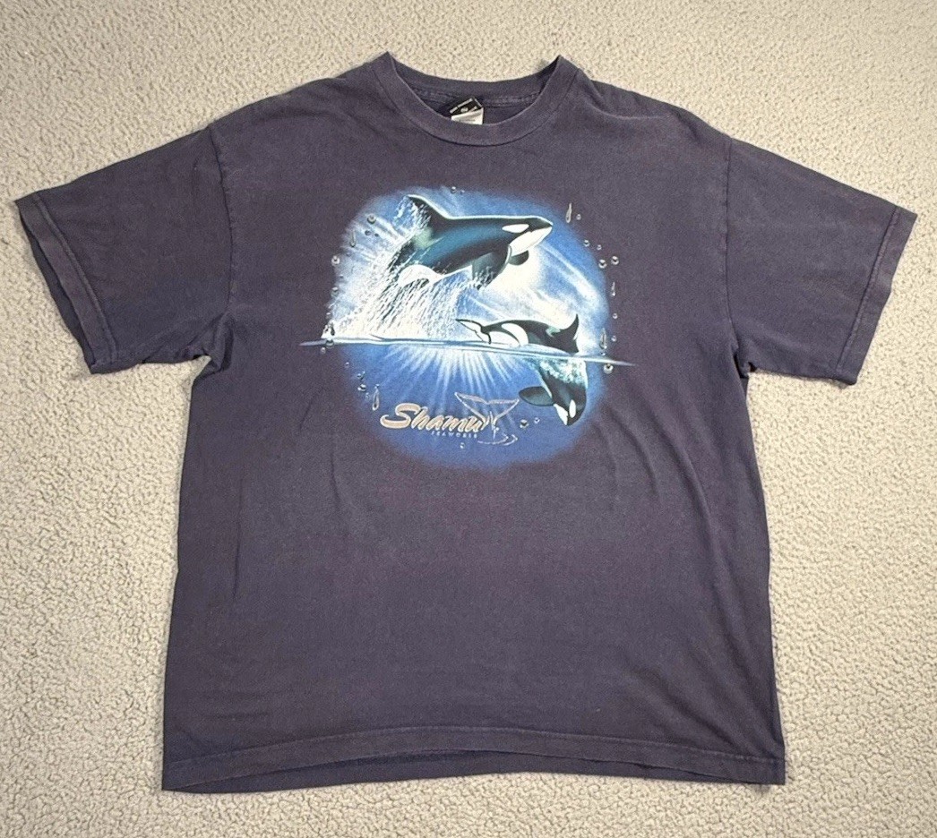 VTG Y2K Sea World Orca Shamu Blue XL T Shirt Nature gallery