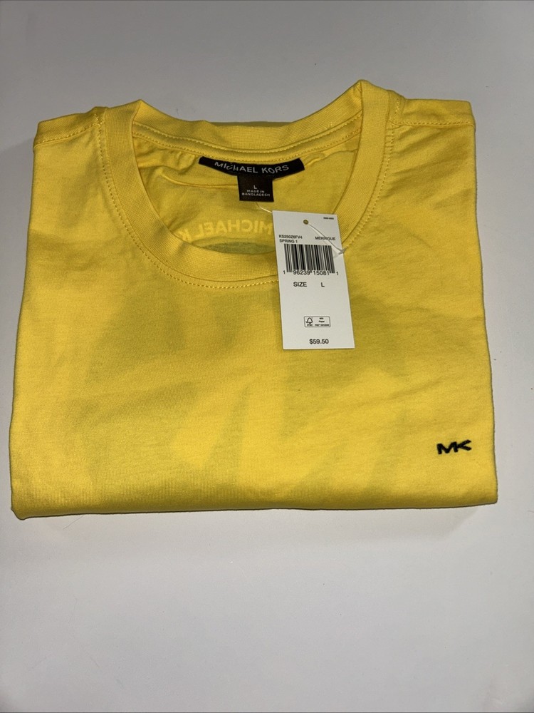 Michael Kors Meringue Yellow Black Logo Shirt – Size L – NEW!