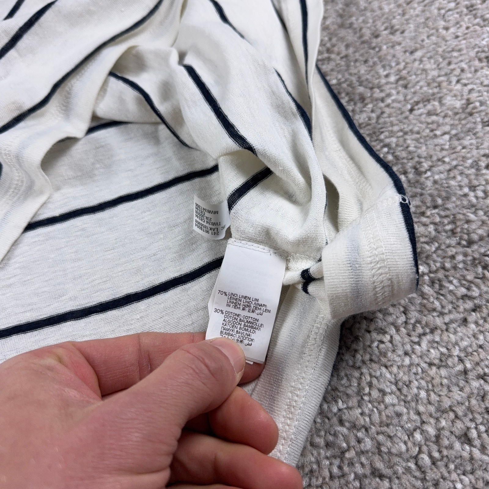 Brunello Cucinelli Shirt Mens Medium White Black Striped Cotton Linen Blend gallery