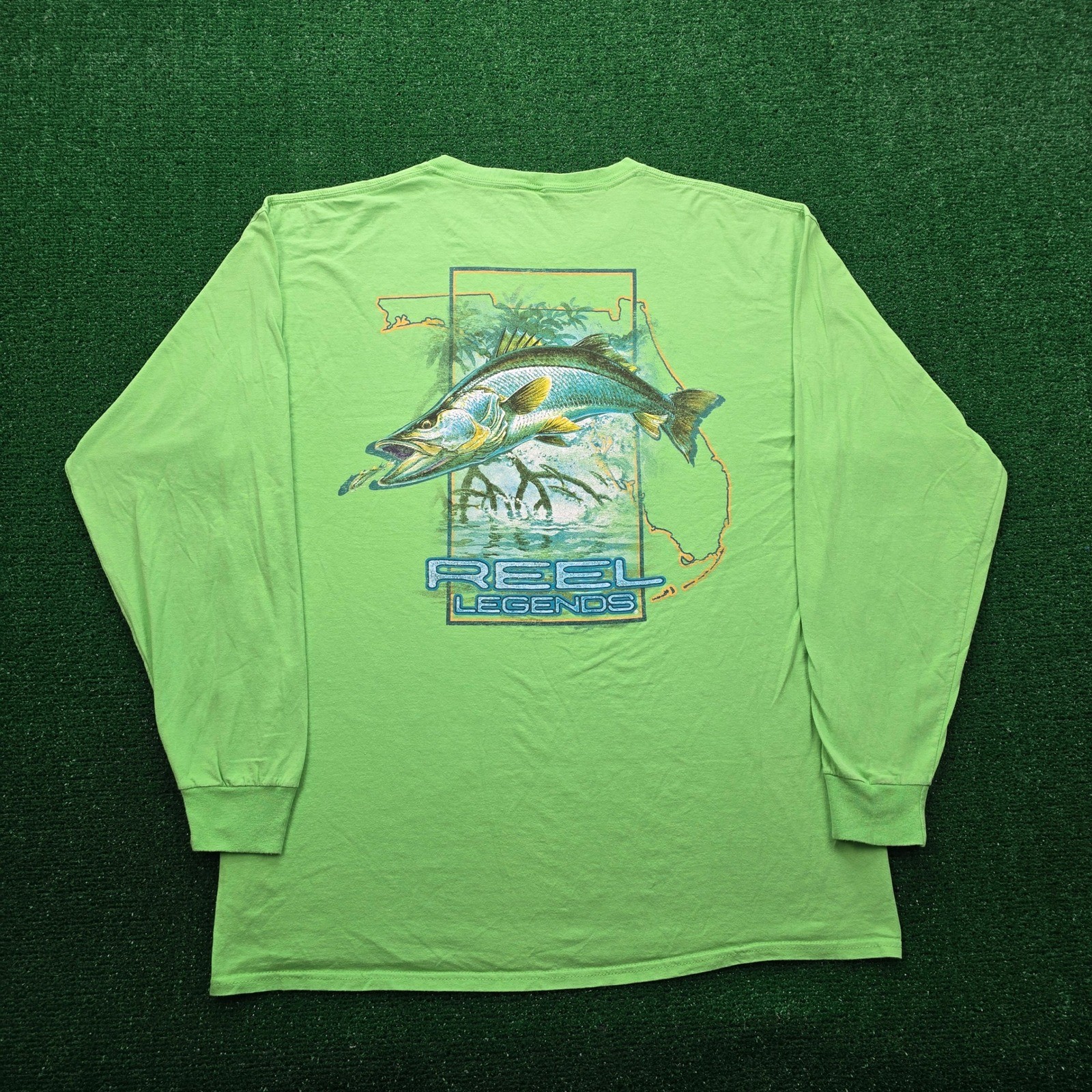 Reel Legends Tshirt Mens XL Green Long Sleeve Florida Fishing Snook Graphic Tee