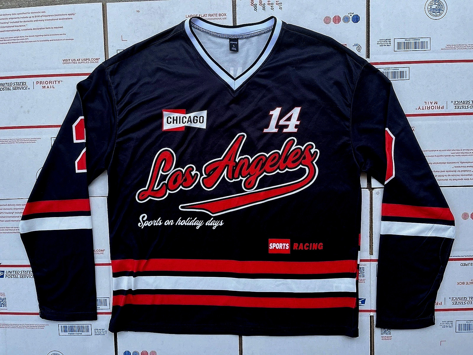 VTG 90’s Romwe Los Angeles #23 CHICAGO Sports Racing Hockey Jersey L/S T-Shirt L gallery