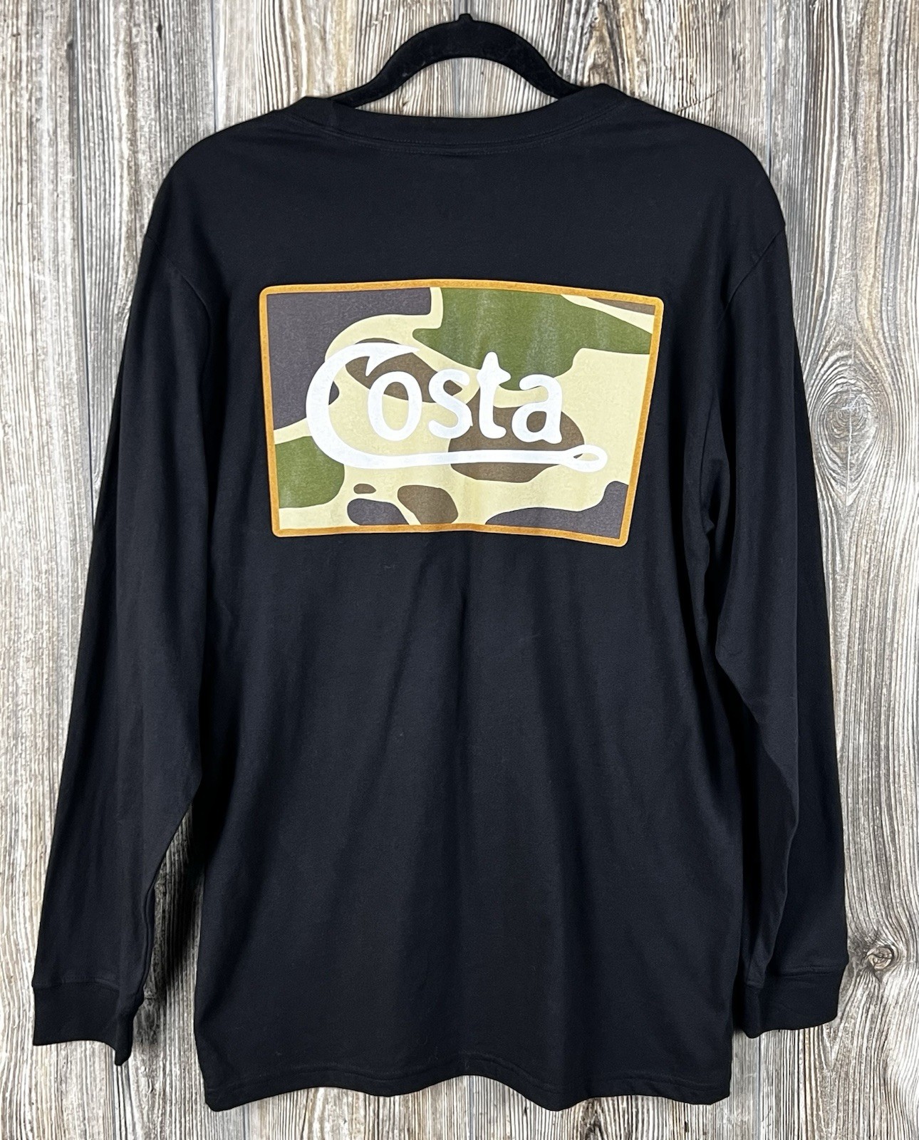NWT Costa Black Long Sleeve Tee Shirt Camo Logo Mens MED Fishing Coastal