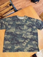 Champion Camo T Shirt 2XL Script Logo Flocked Cotton Army Green Mens