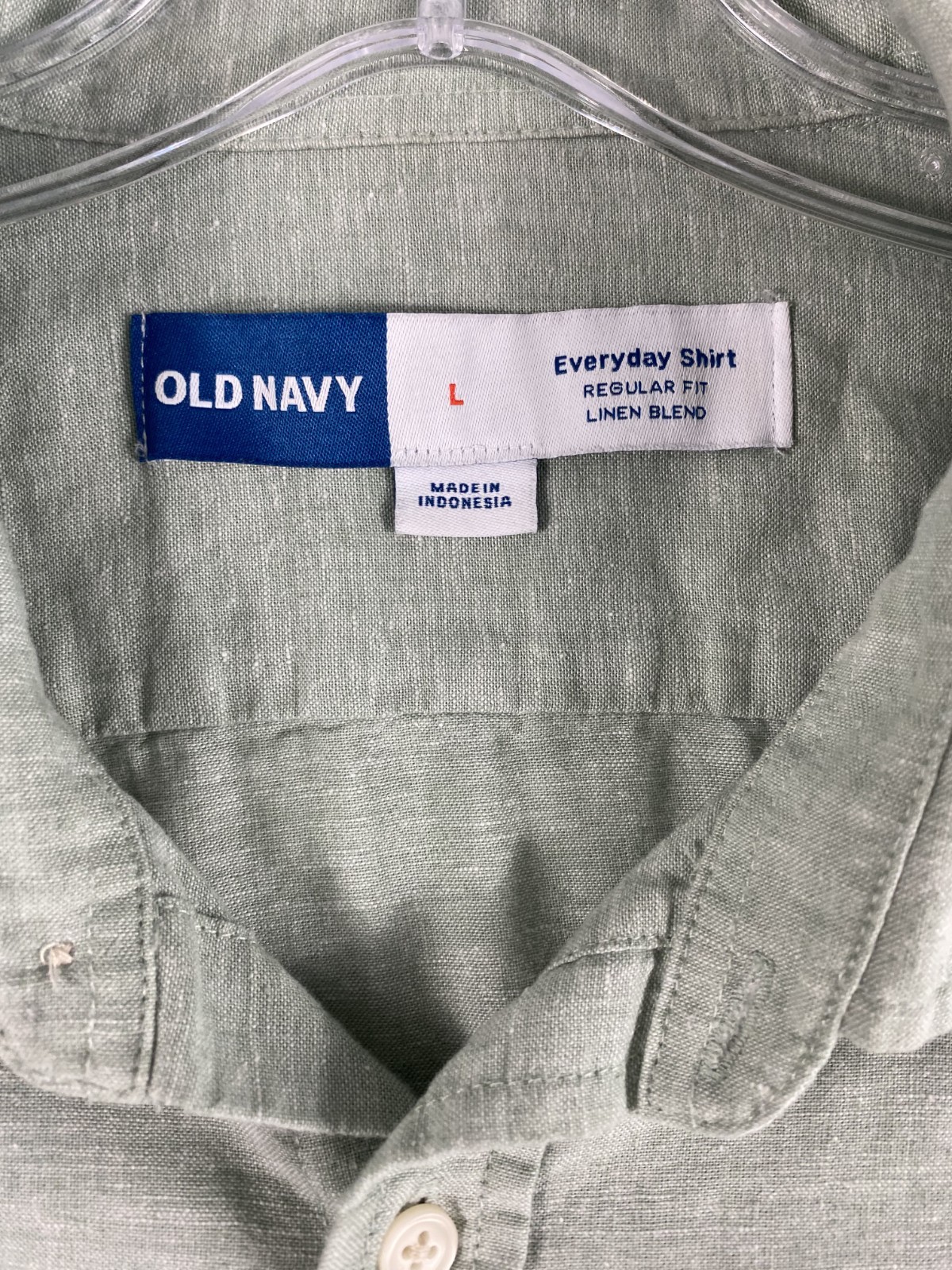 Old Navy Everyday Shirt Men L Sage Green Linen Blend Short Sleeve Resort Coastal gallery