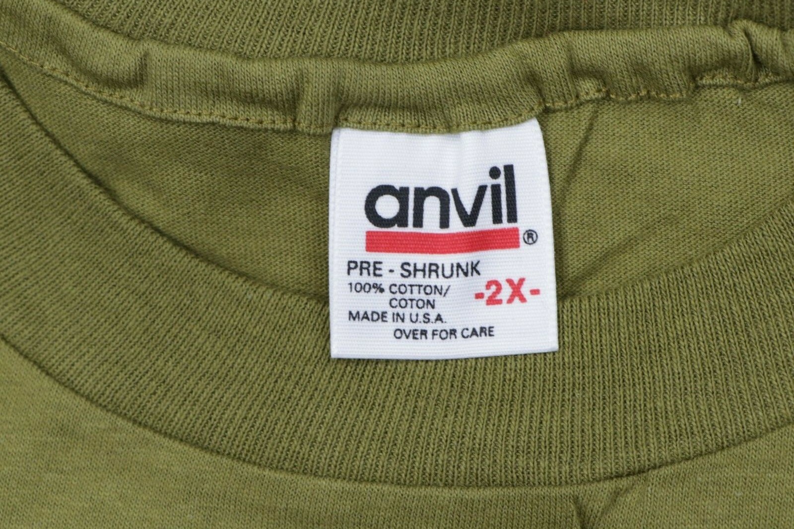 Deadstock Vintage 90s Mens 2XL Blank Short Sleeve T-Shirt Olive Green Cotton USA gallery