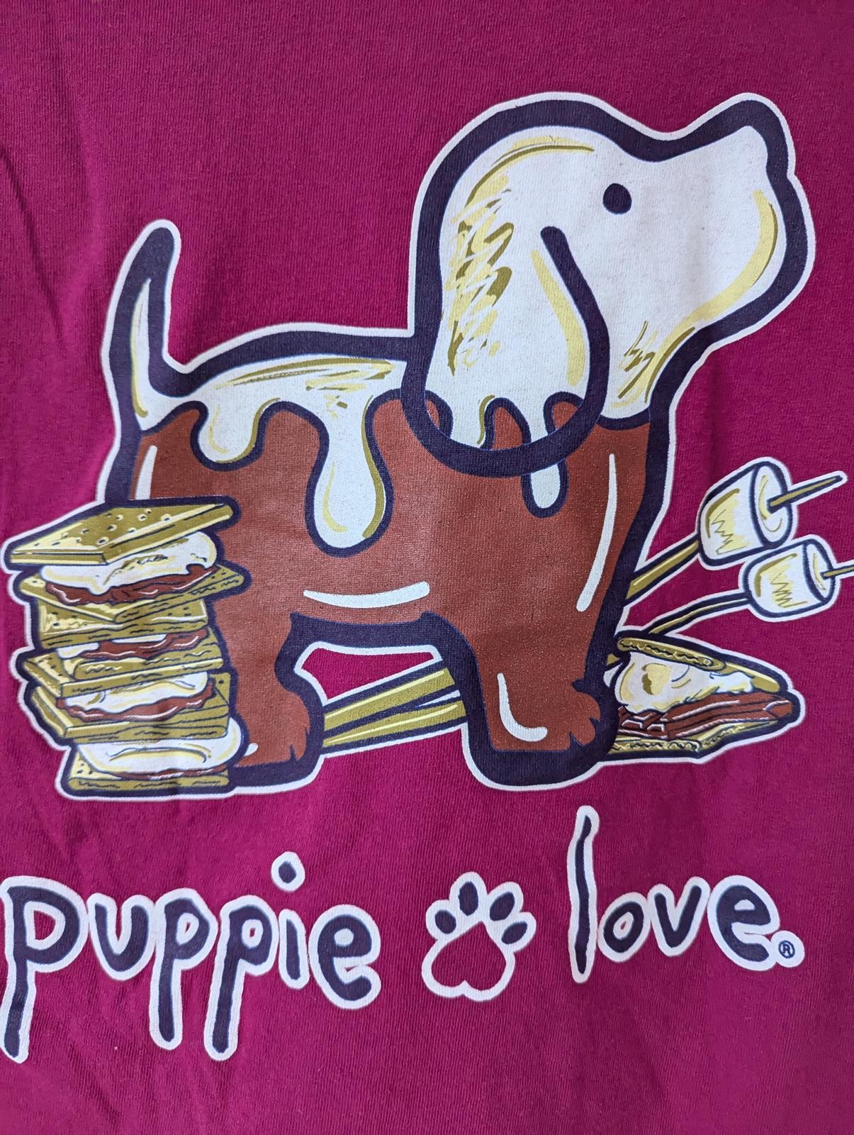 Puppie Love Rescue Snacks Smores Camping Dog Graphic T-Shirt Medium simply style gallery