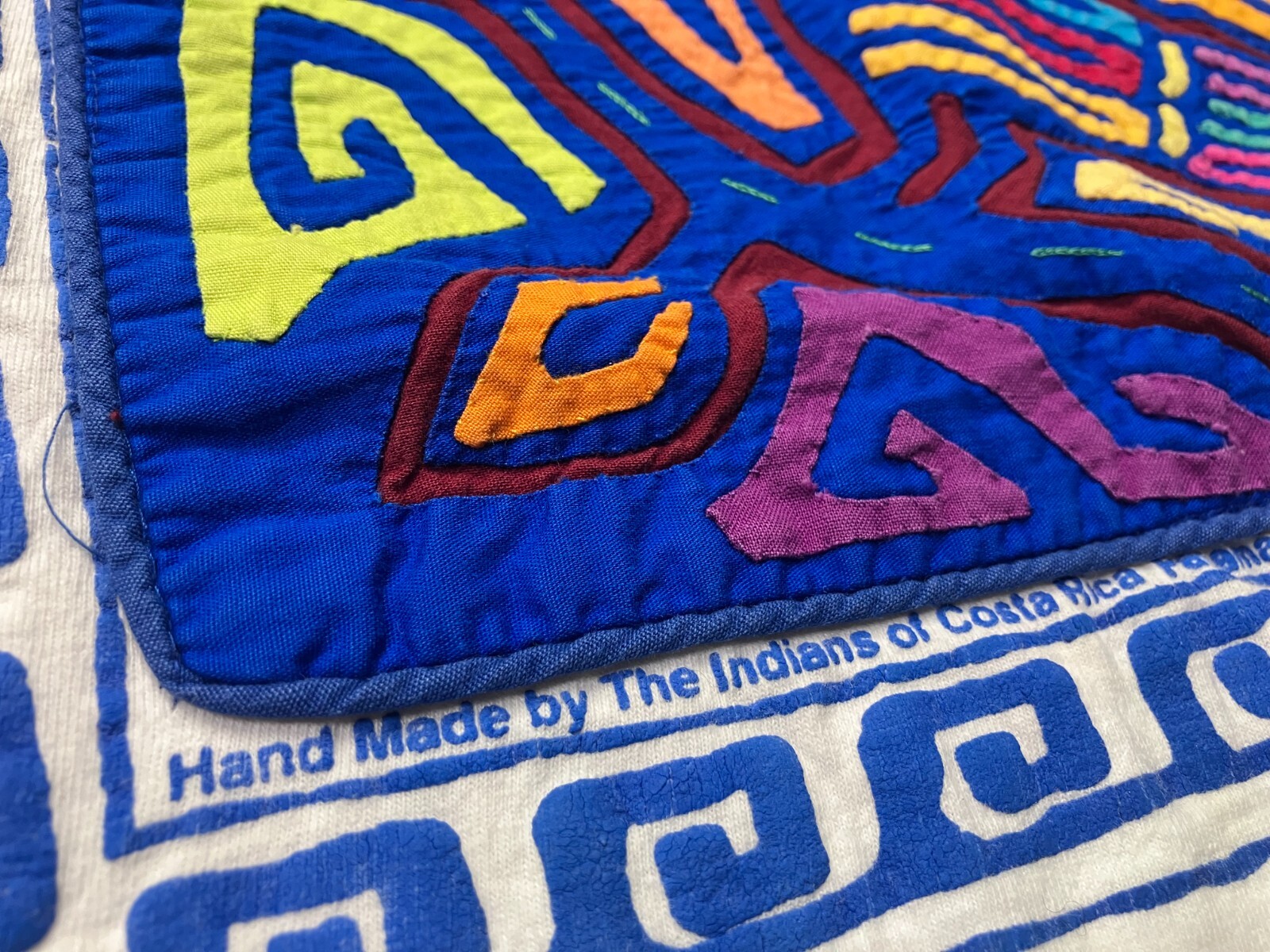 Costa Rica SHIRT Indigenous Made KUNA YALA Hand Set QUILTED Pattern BIRD VINTAGE gallery