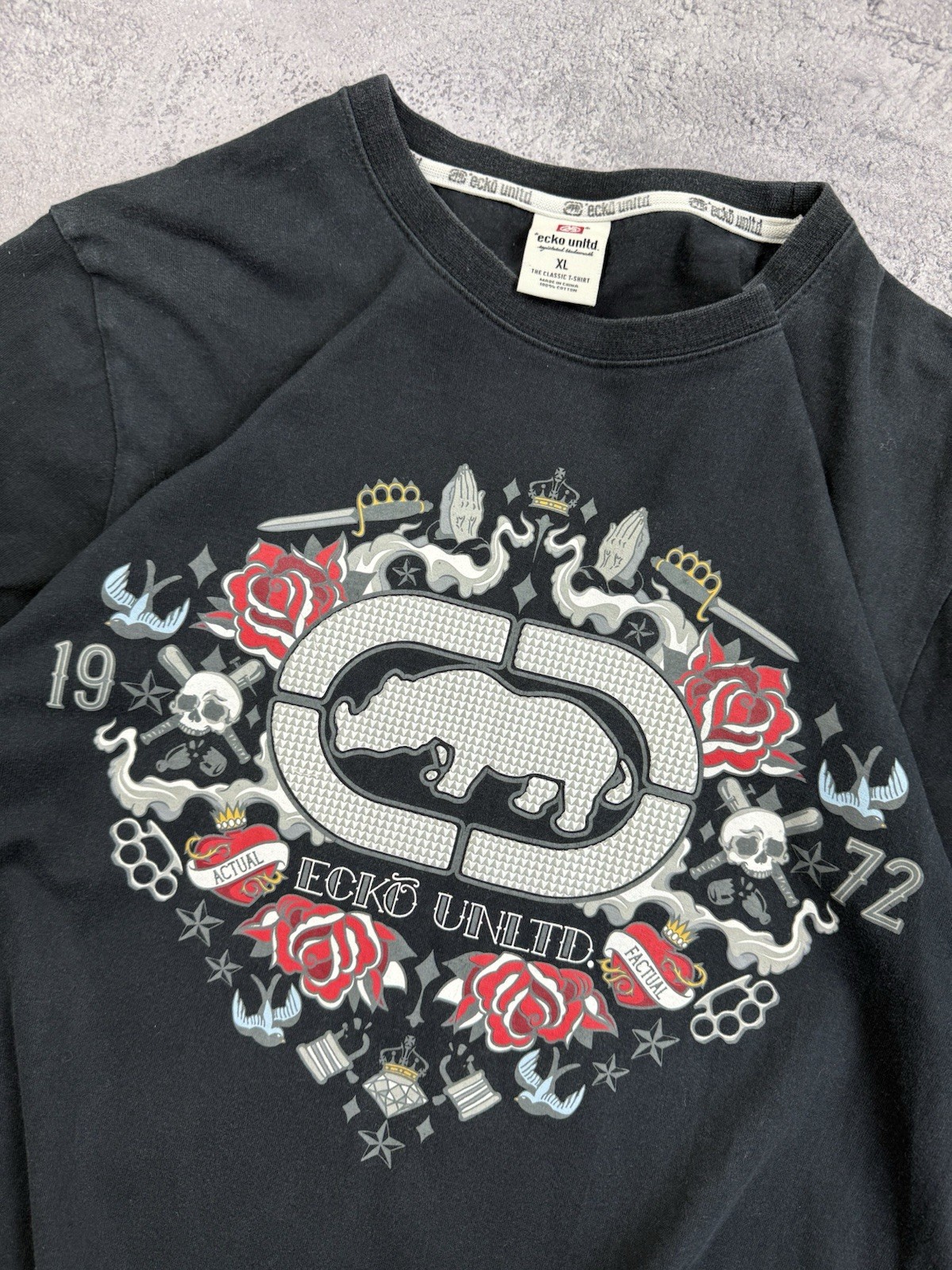 Vintage Y2K Ecko Unltd. Big Logo T-Shirt Skate Rap Sk8 Black Skull Tee Hype Rare gallery